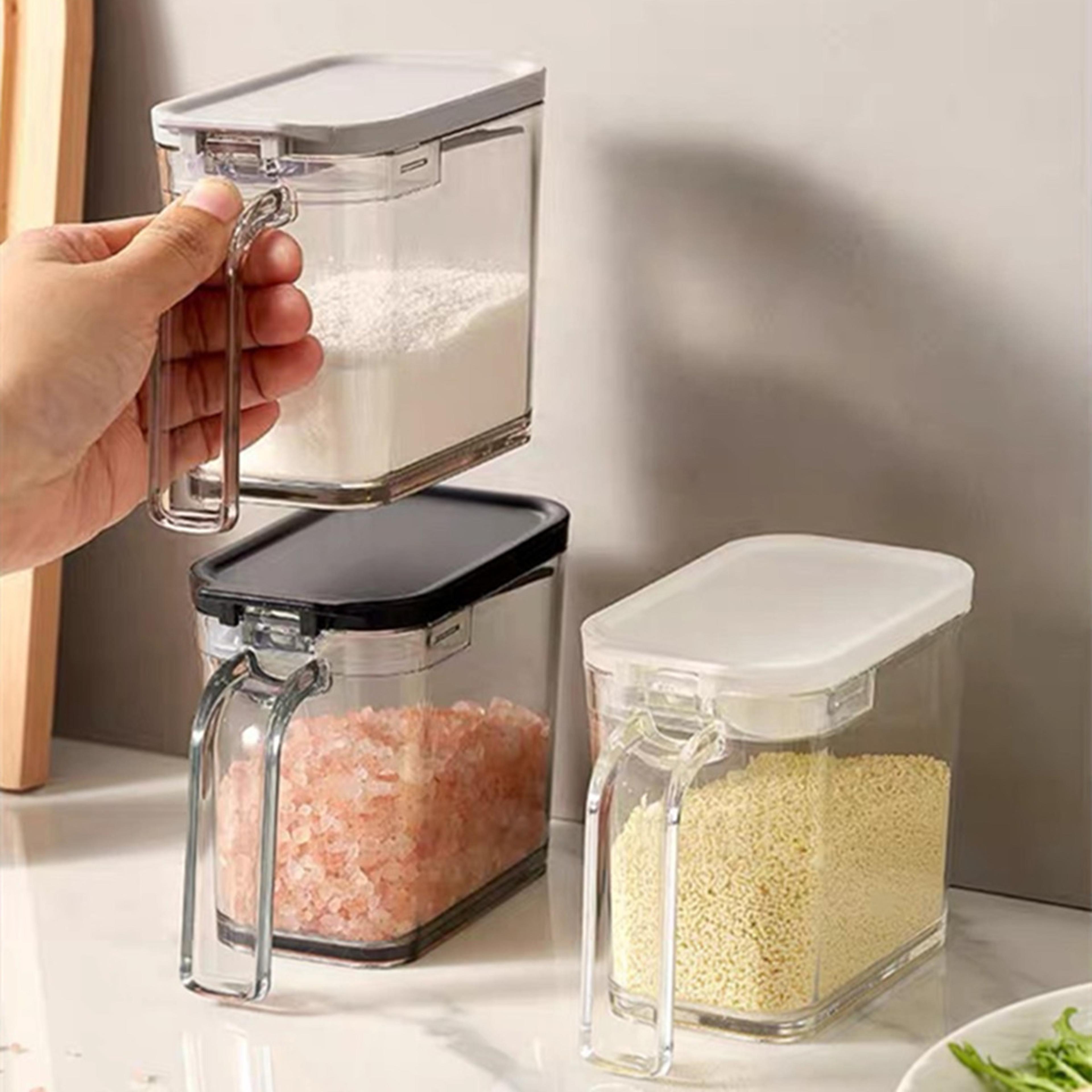 sealed pop-top seasoning box with spoon, household moisture-proof seasoning bottle, msg salt seasoning storage box