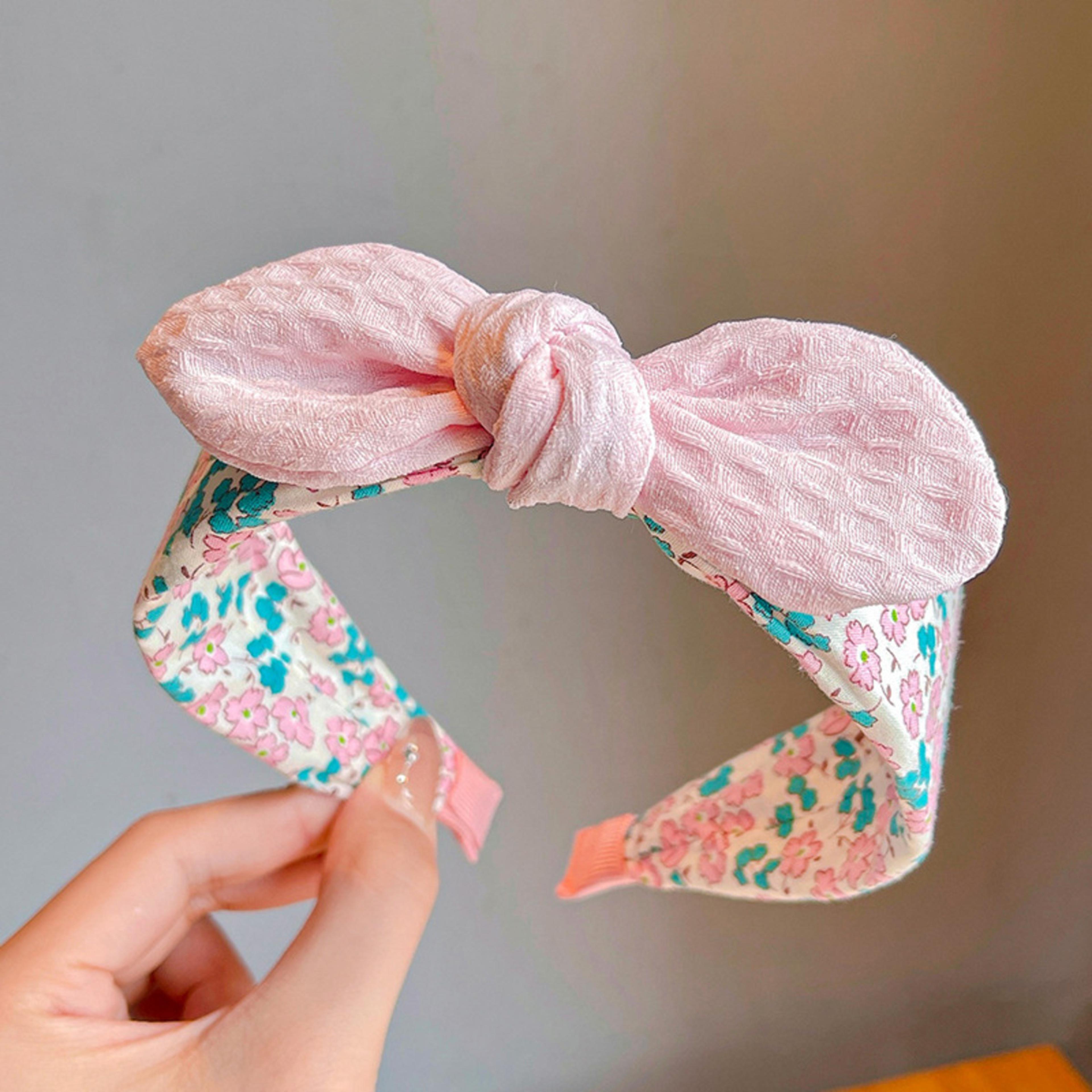 summer style rabbit ears headband, bowknot hair hoop for girls, cute fabric wide band, adorable kids accessory for daily