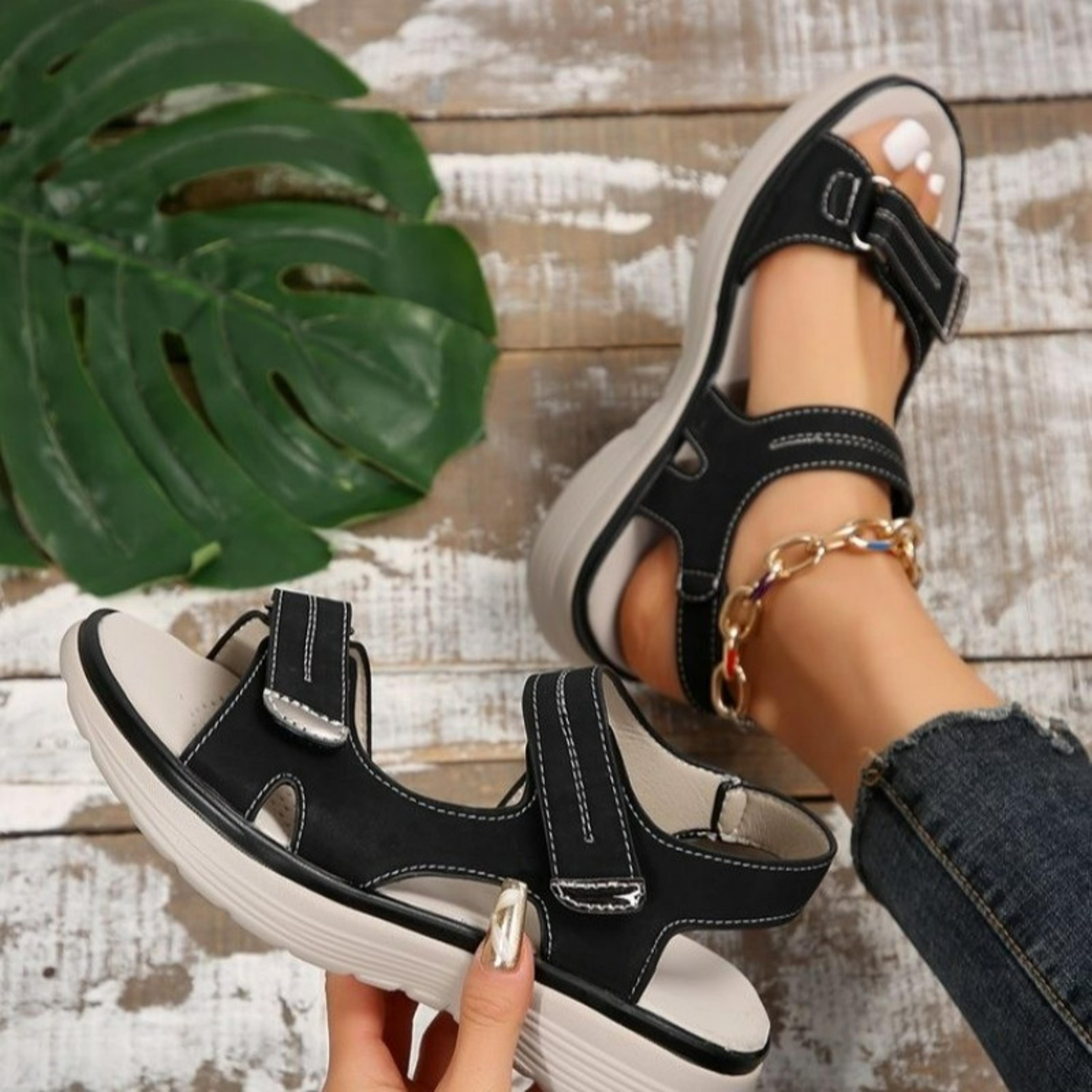 elegant women genuine leather sandals, lightweight plus size slippers, women's sport style sandals
