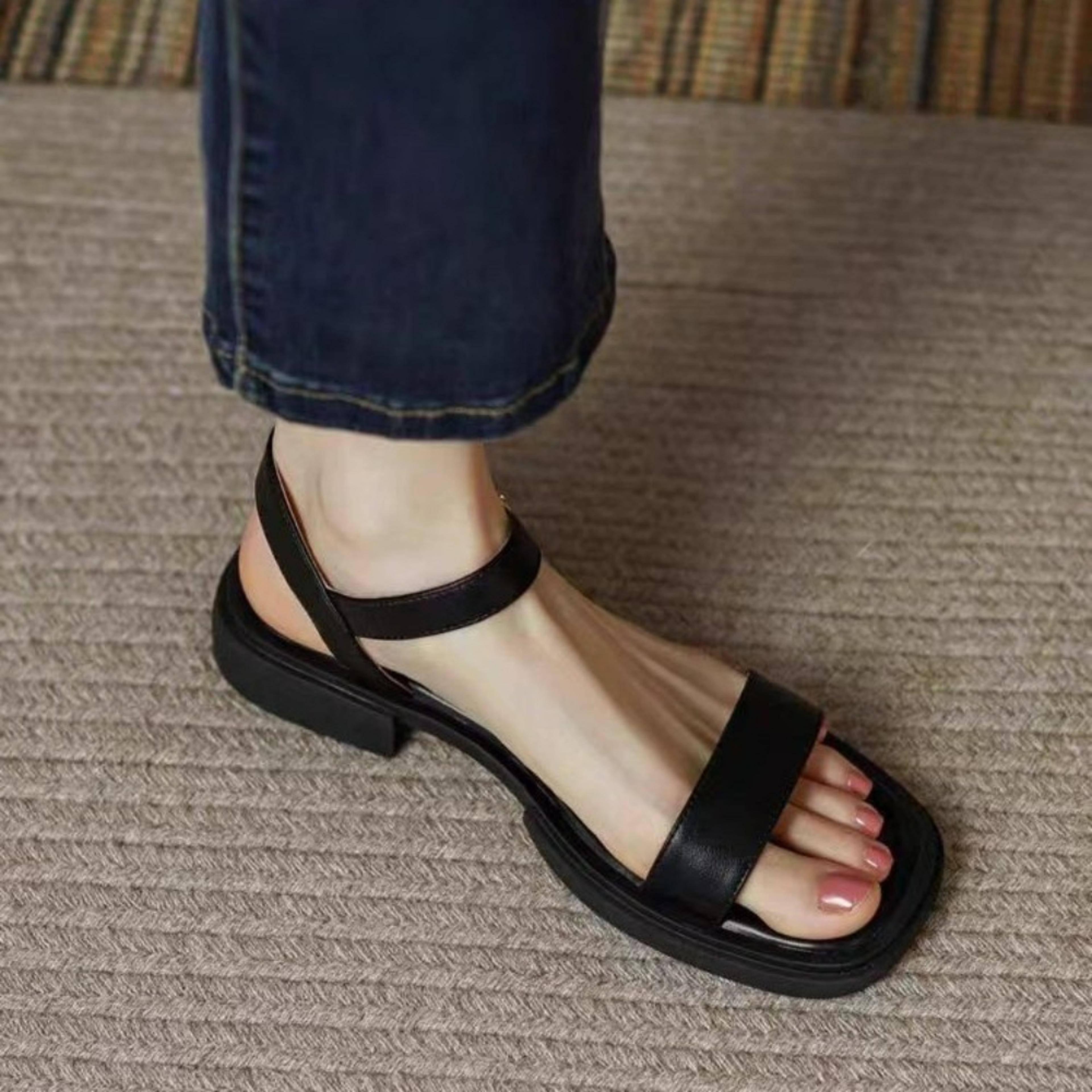summer women sandals low heels, genuine leather office casual shoes