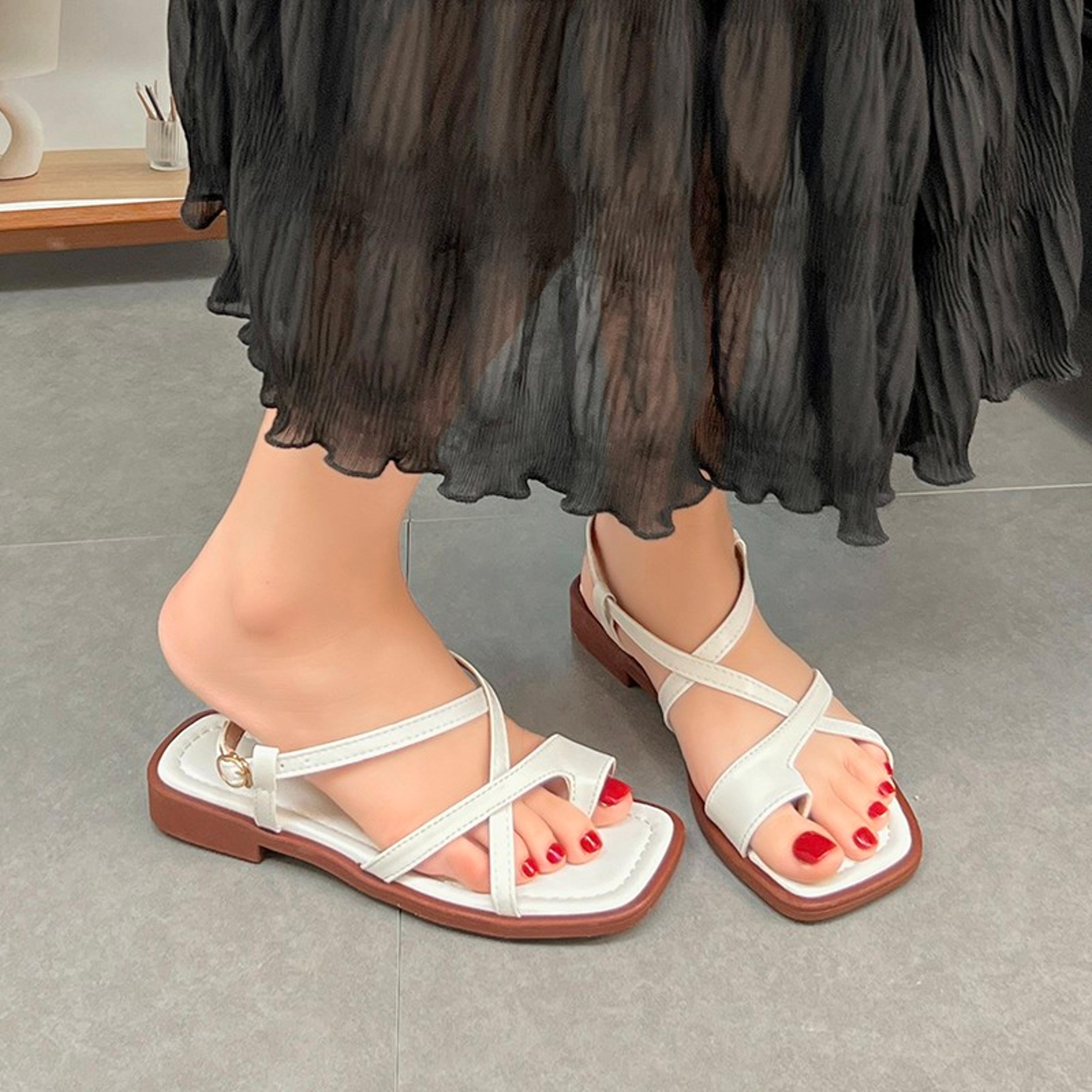 sandals for women summer simple fashionable flats, elastic band outdoor beach shoes casual ladies rome sandals