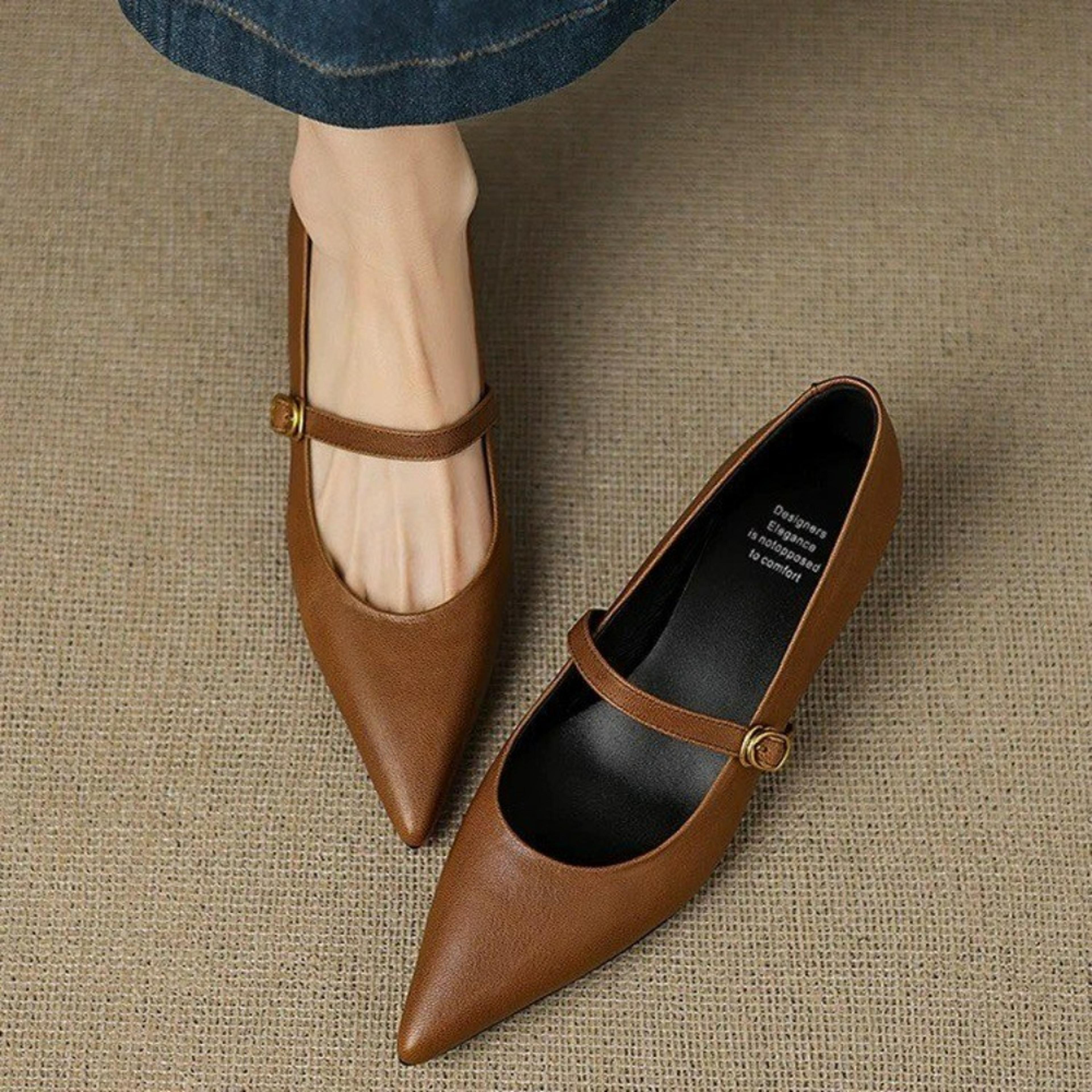 retro style thick heel women mary jane shoes, fashion shallow pointed toe comfort office pumps