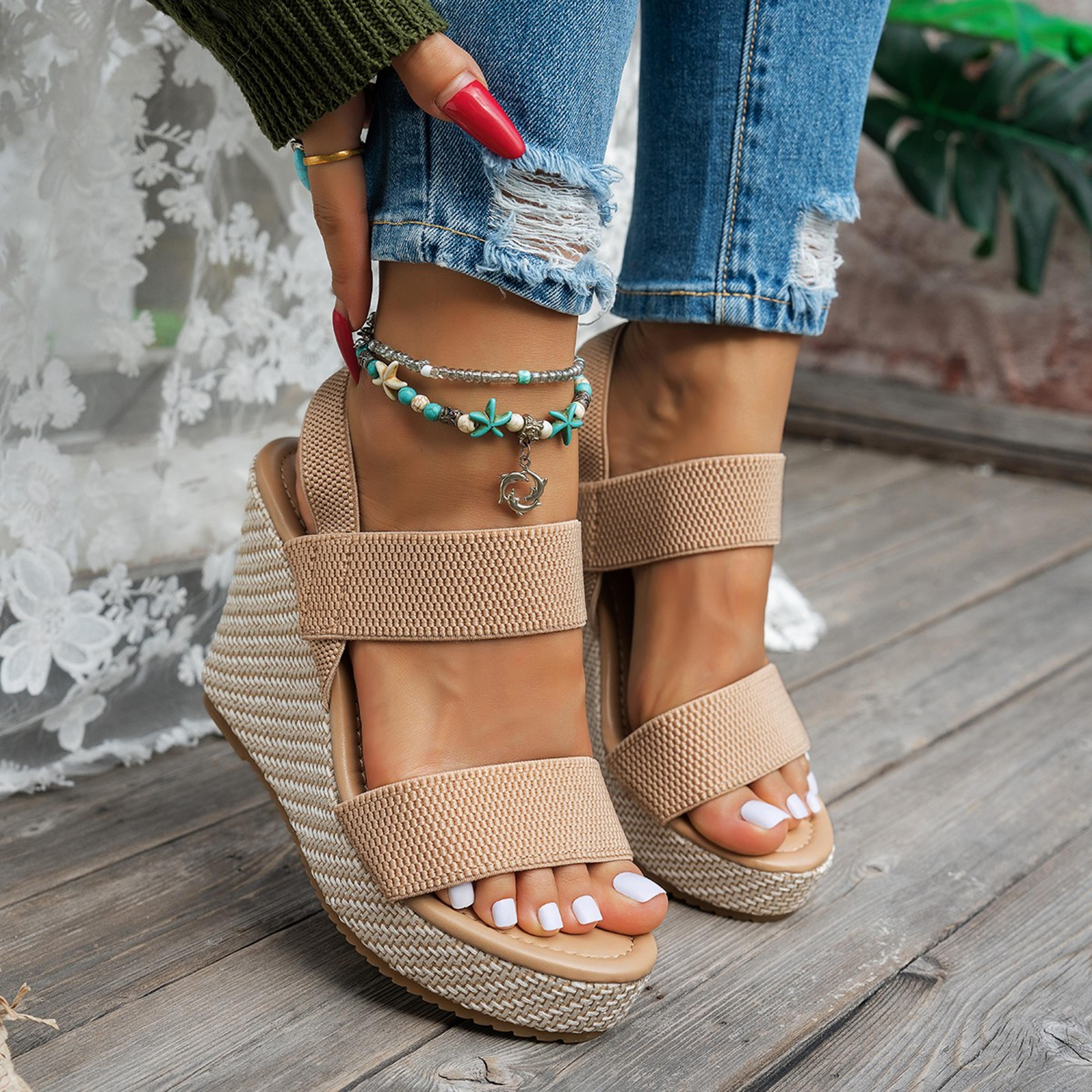 summer chunky wedges sandals women slip on high heels sandalias mujer plus size thick platform sandles woman