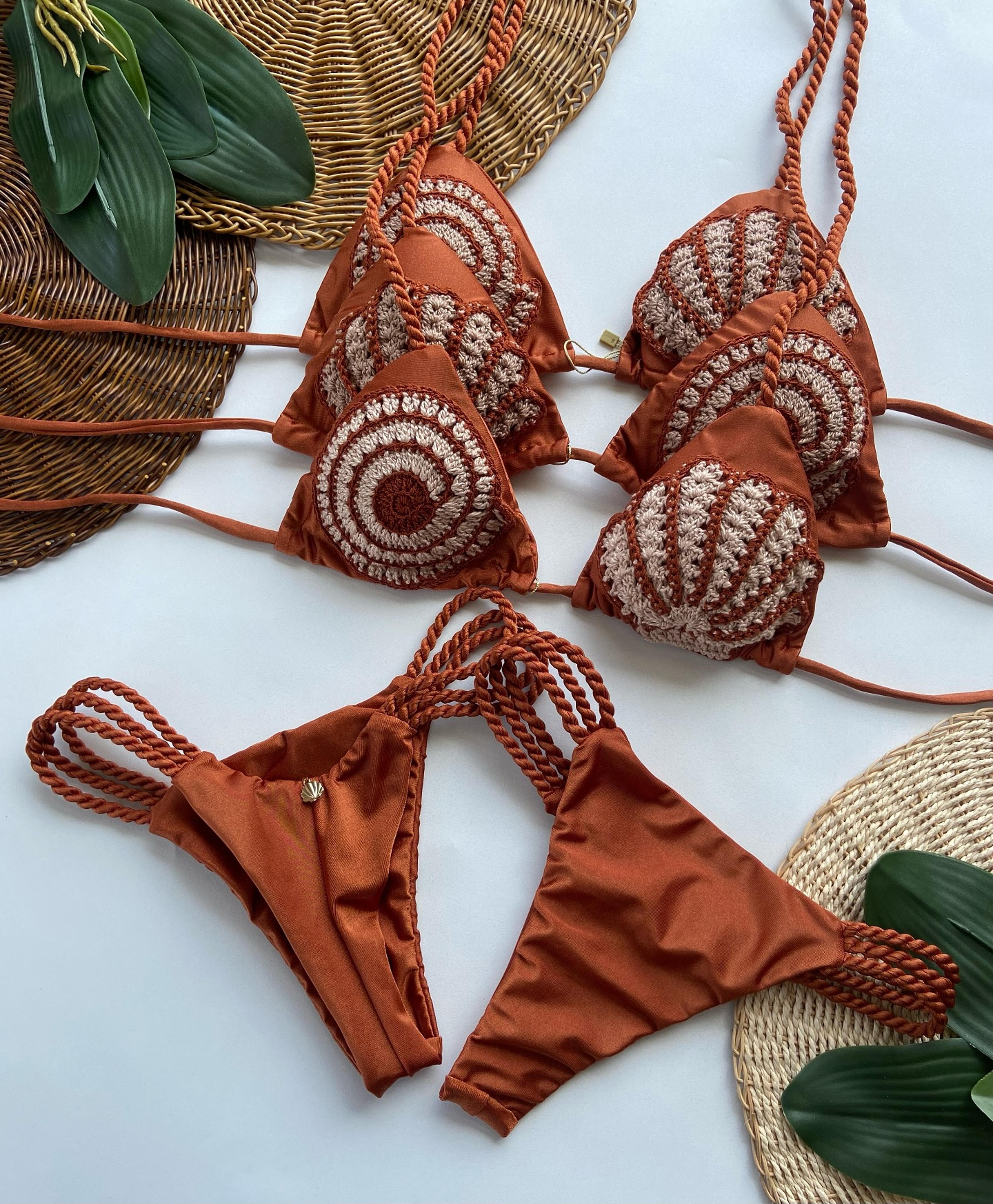 sexy bikini bandeau women swimsuit, high waist bikinis set, ribbed bathing suit, shell swimming suit
