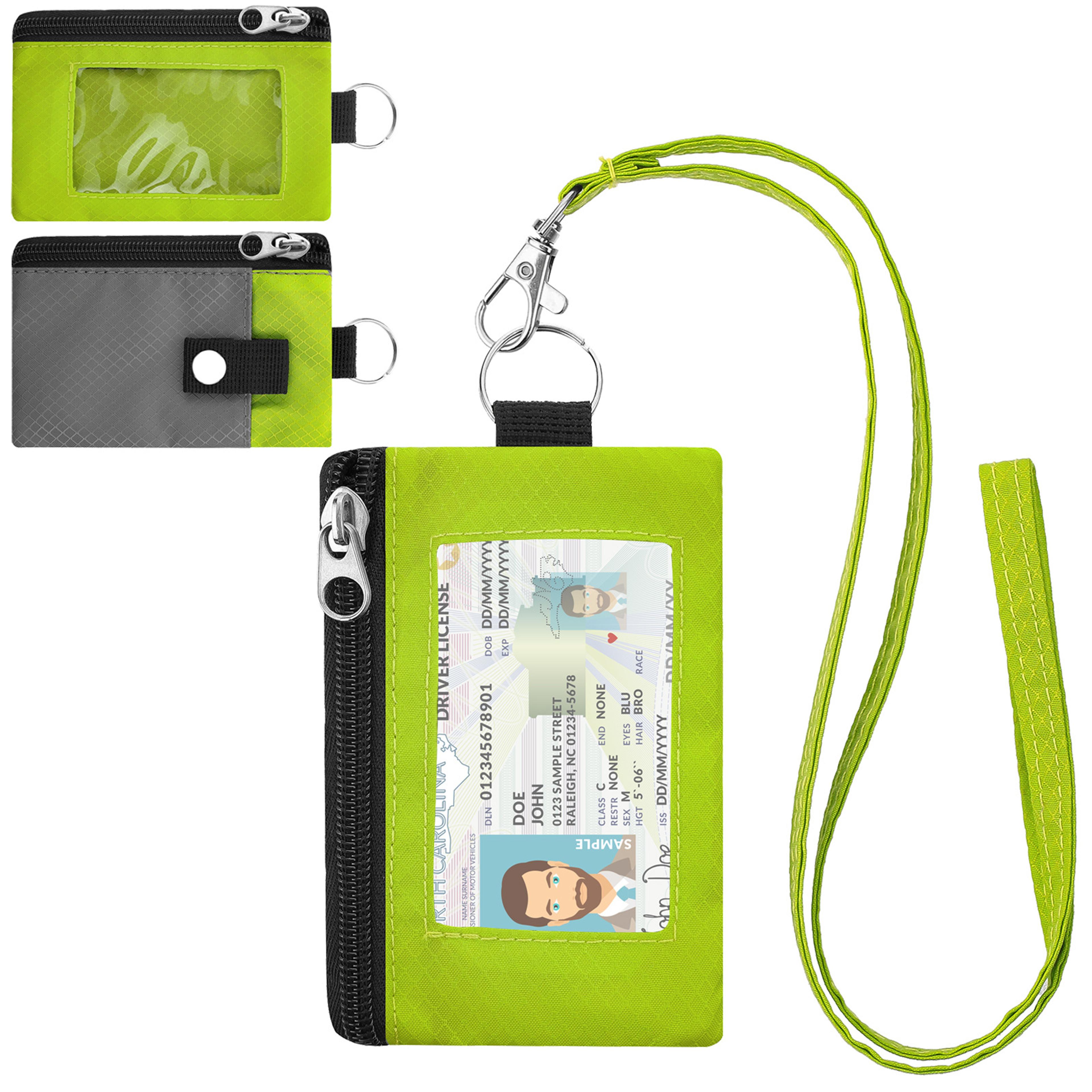slim zip card wallet, waterproof badge holder with id window, anti-theft keychain travel wallet for men and women