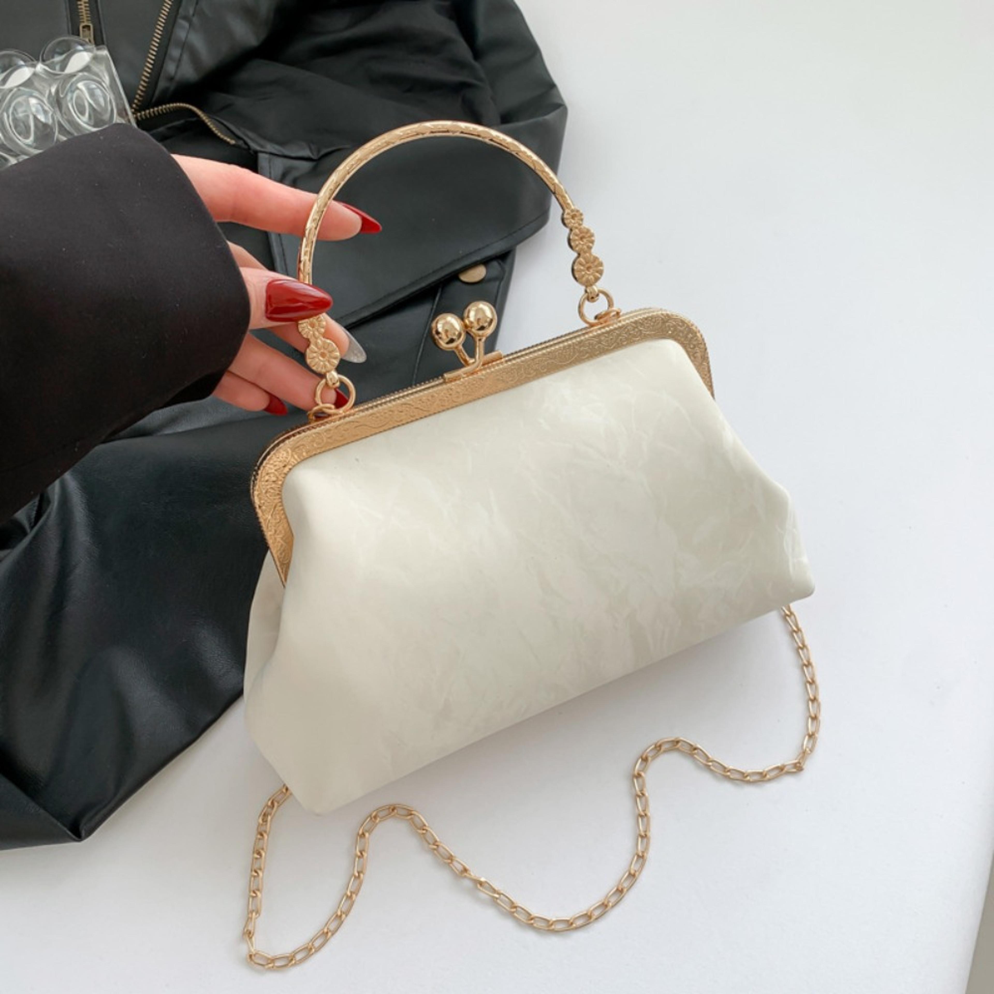elegant fashion purse, gold velvet clutch bag, french vintage luxury bag, evening handbag