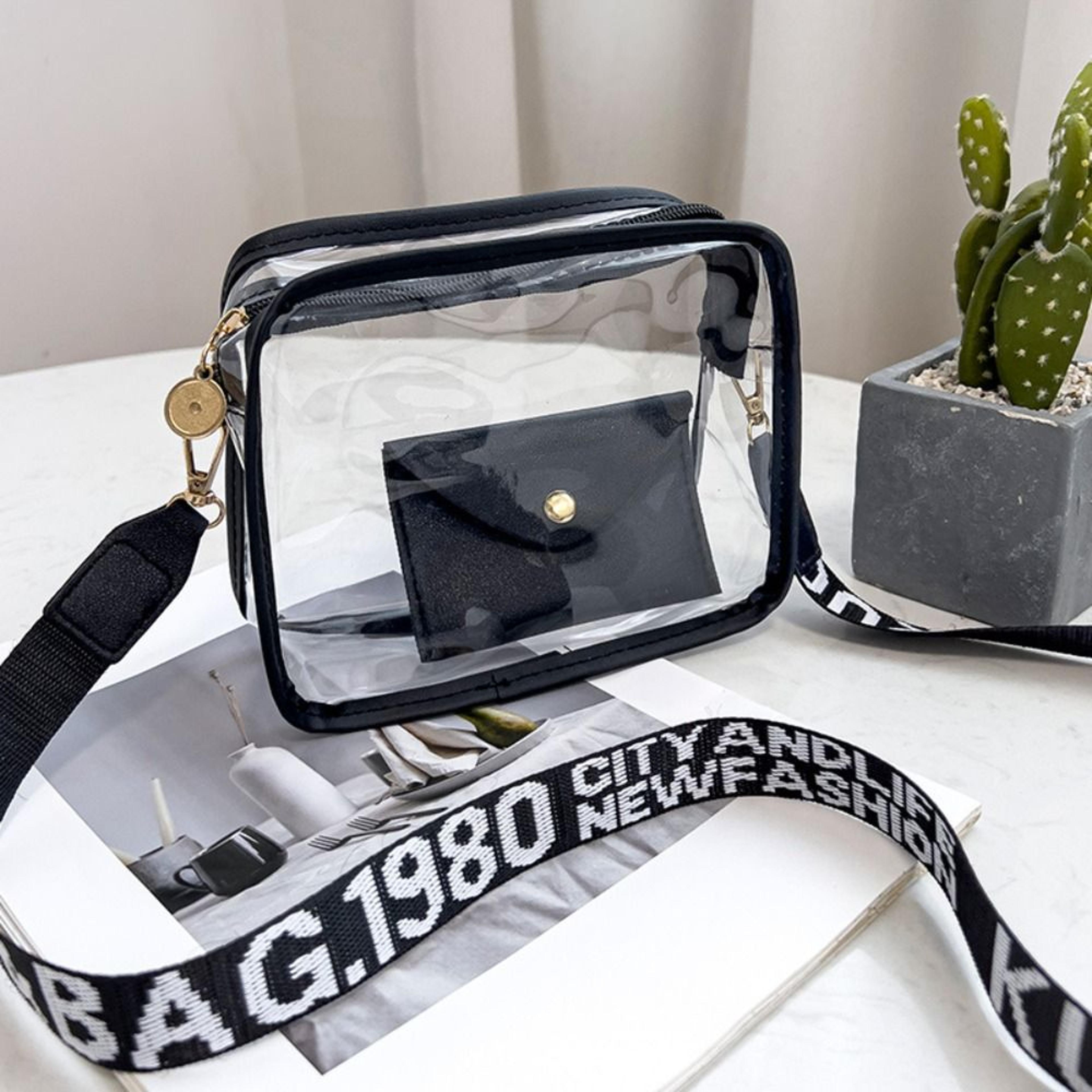 women transparent crossbody bag, candy color letter fashion shoulder bag, pvc transparent jelly bag with small square
