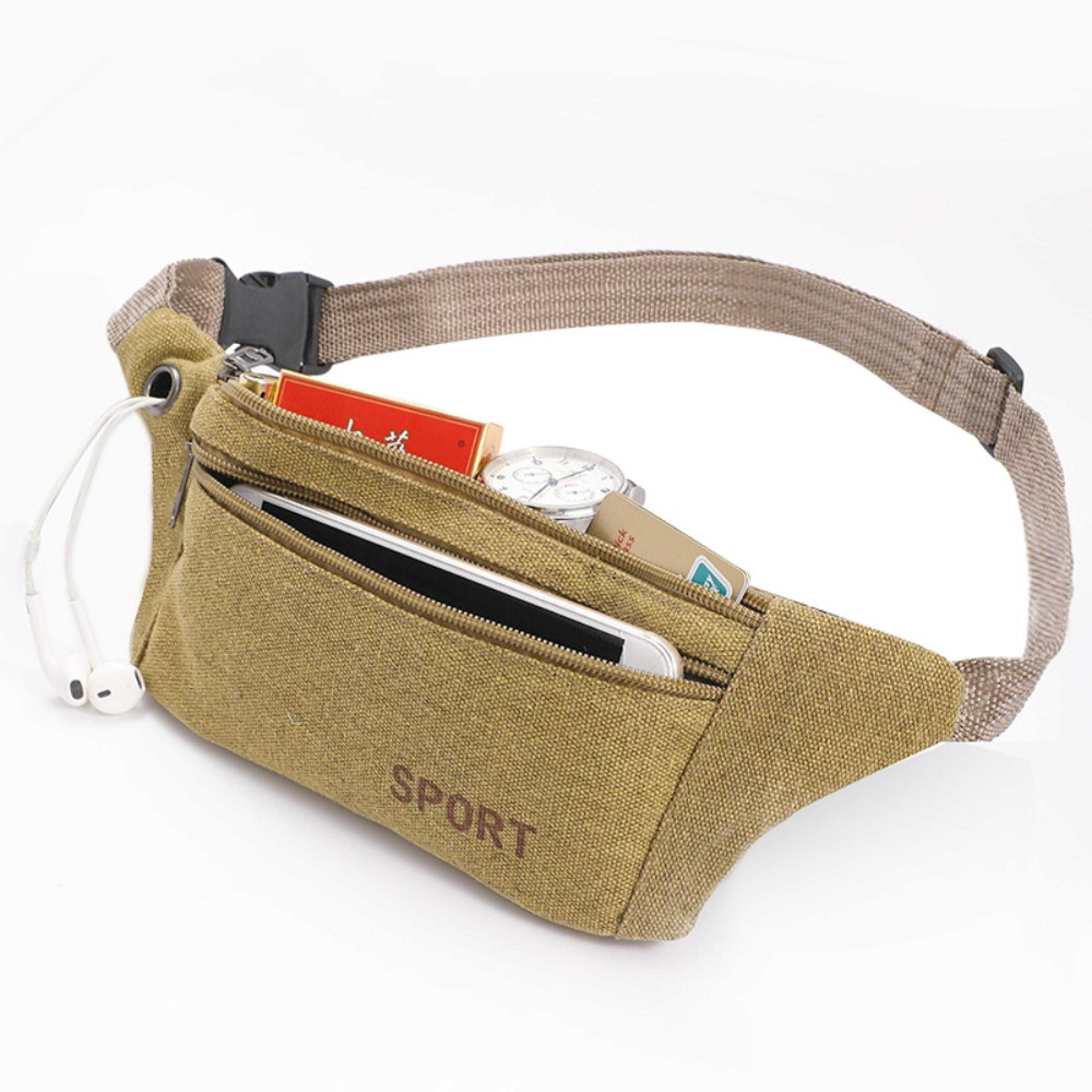 fanny pack running bag waist belt for women men, canvas travel hiking pouch for phone, coins essentials