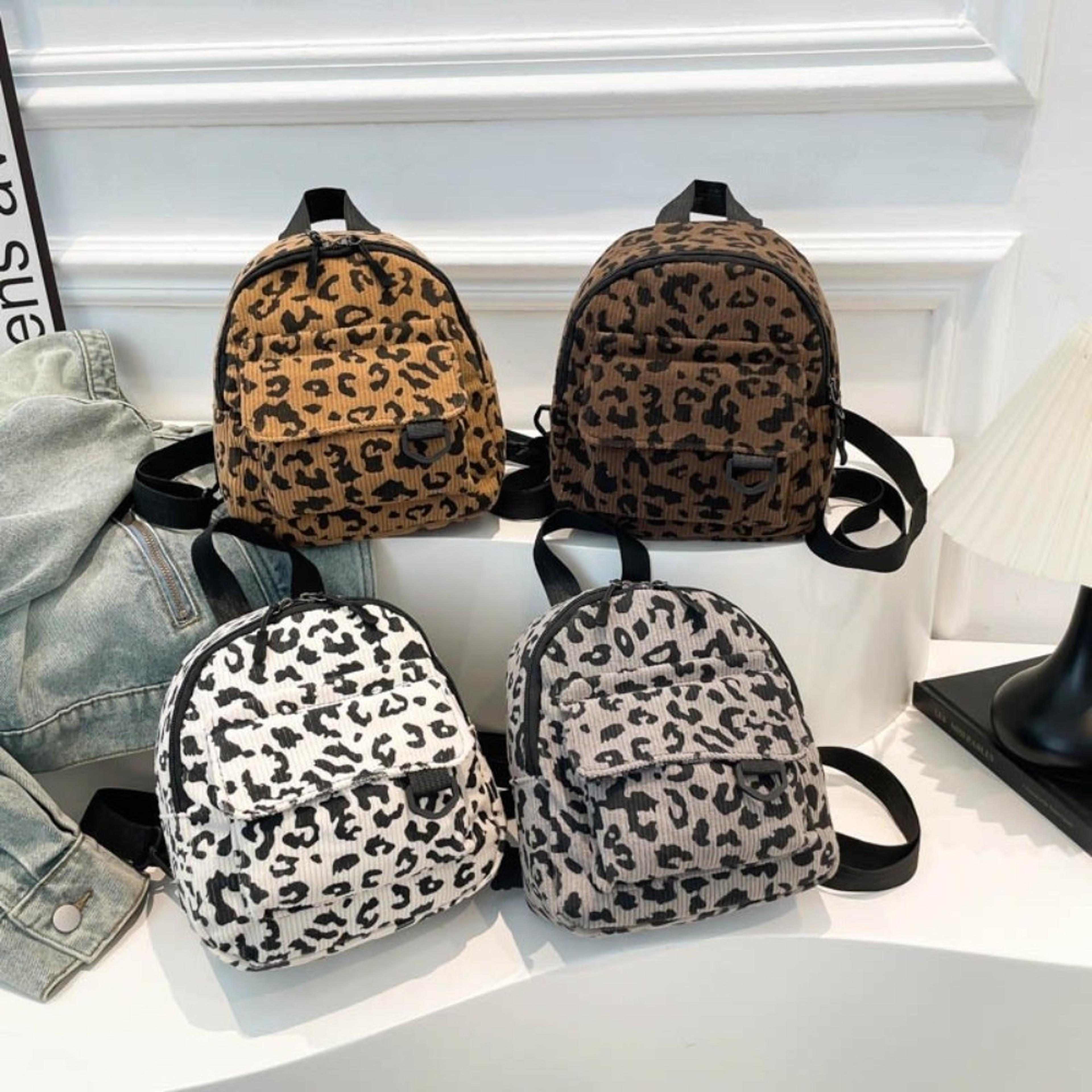 fashion vintage leopard print mini rucksack bag large capacity travel backpack women's shoulder bag lightweight square