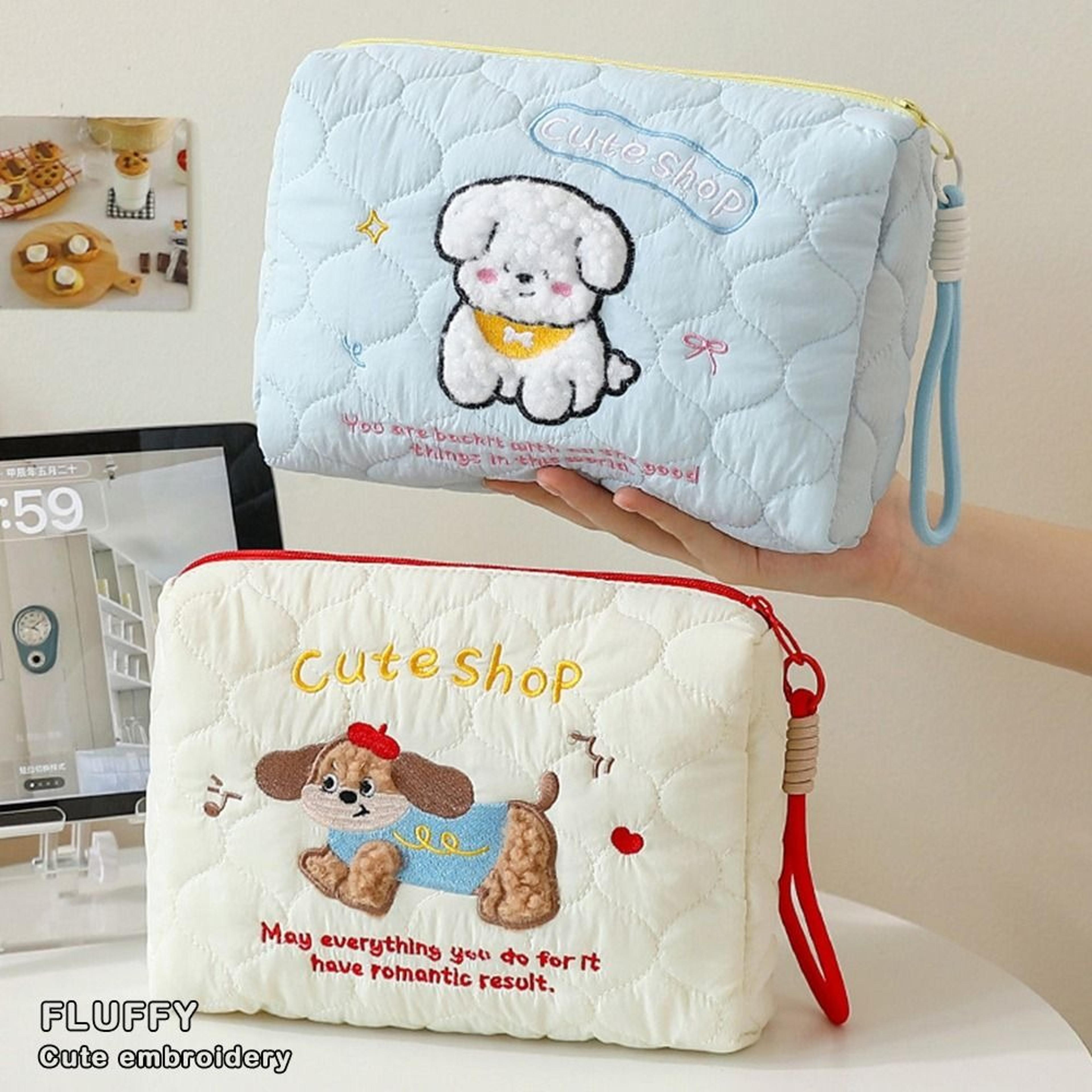 large capacity makeup bag, portable cute cartoon dog storage bag, multi-functional cosmetic bag travel storage pouch