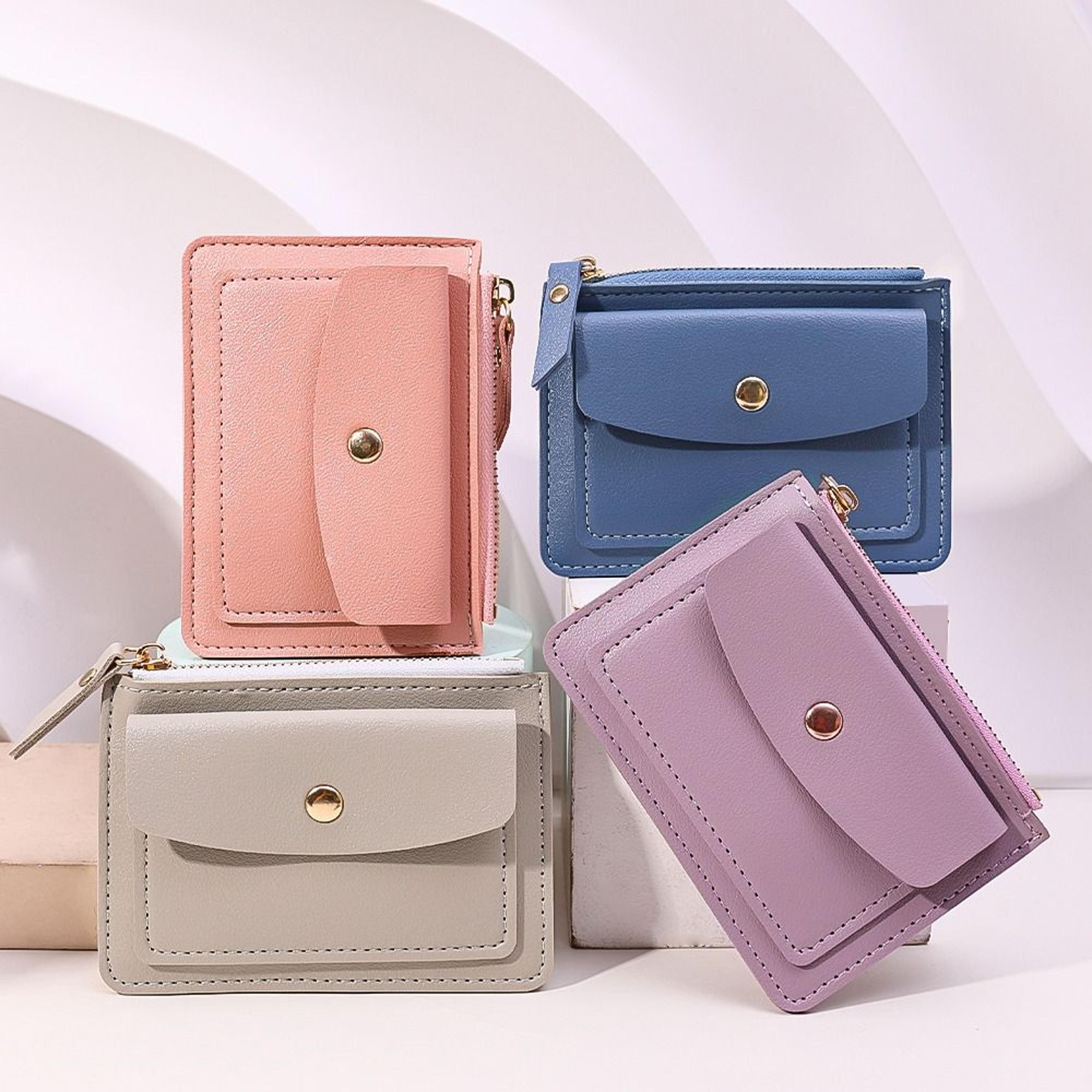 women simple short wallet purse, solid color pu leather, multi-cards holder, coin purse, zipper wallet