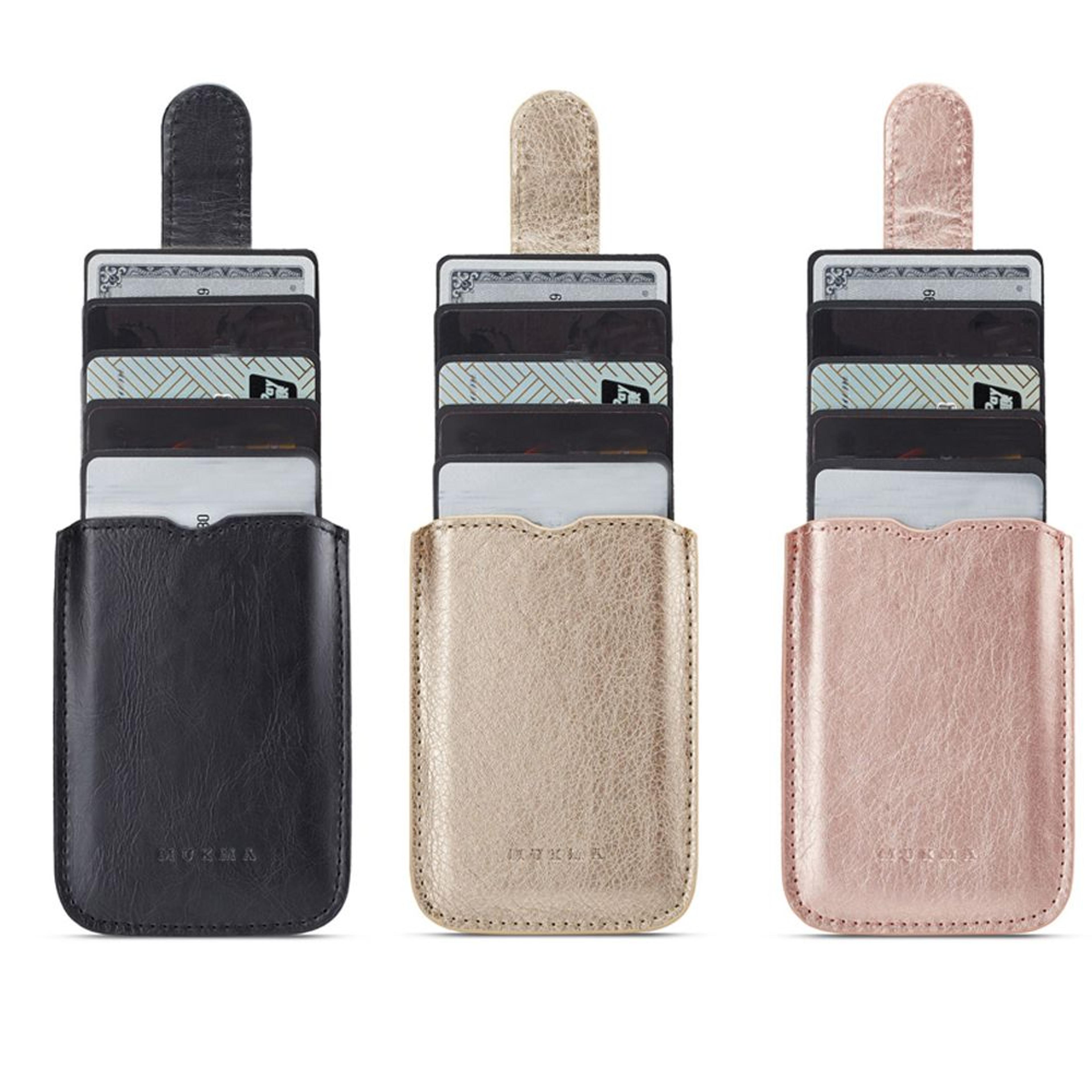 universal phone card holder with 5 card pockets, pu leather wallet for men and women