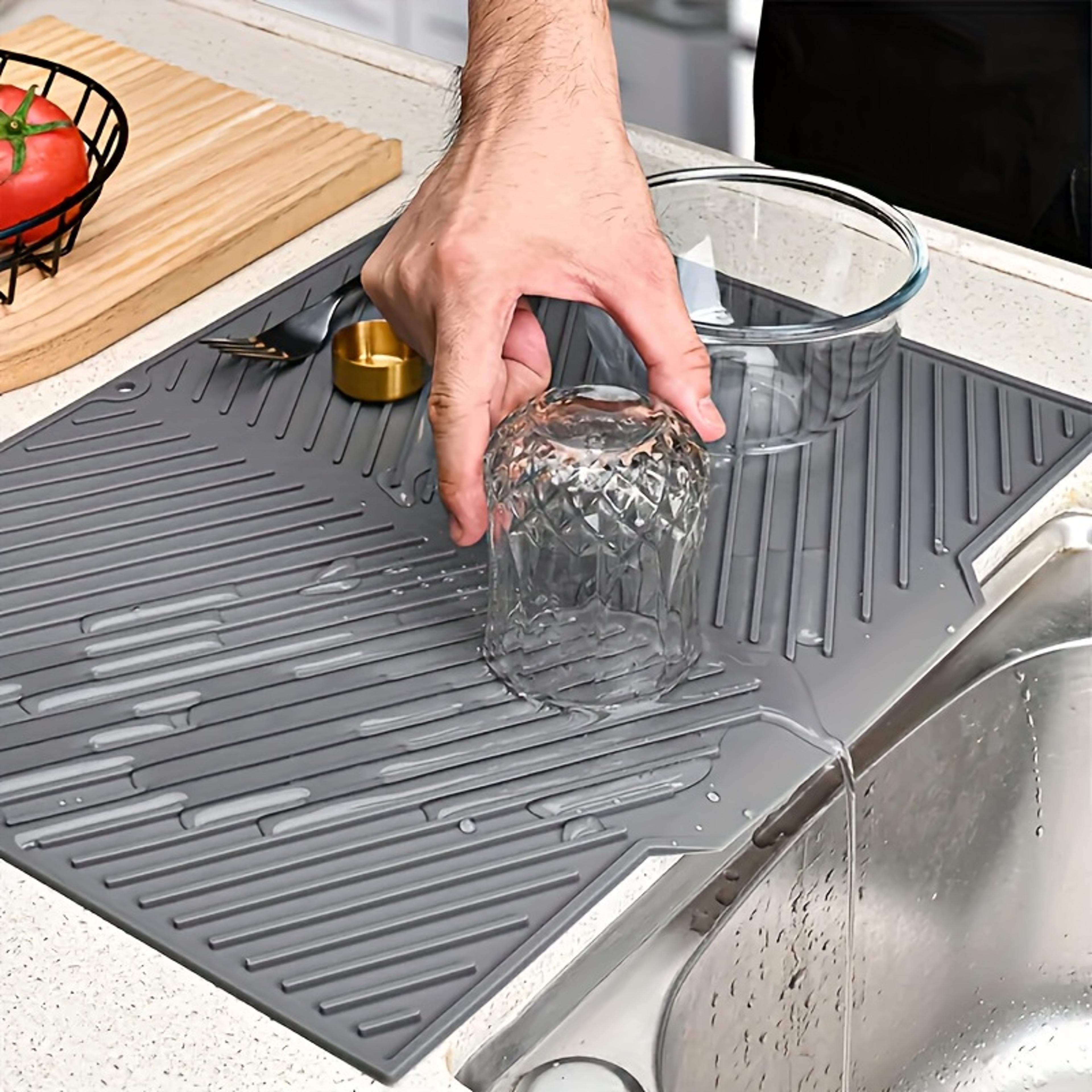 kitchen dish drying silicone mat, raised stripes outlet design, non-slip sink draining pad