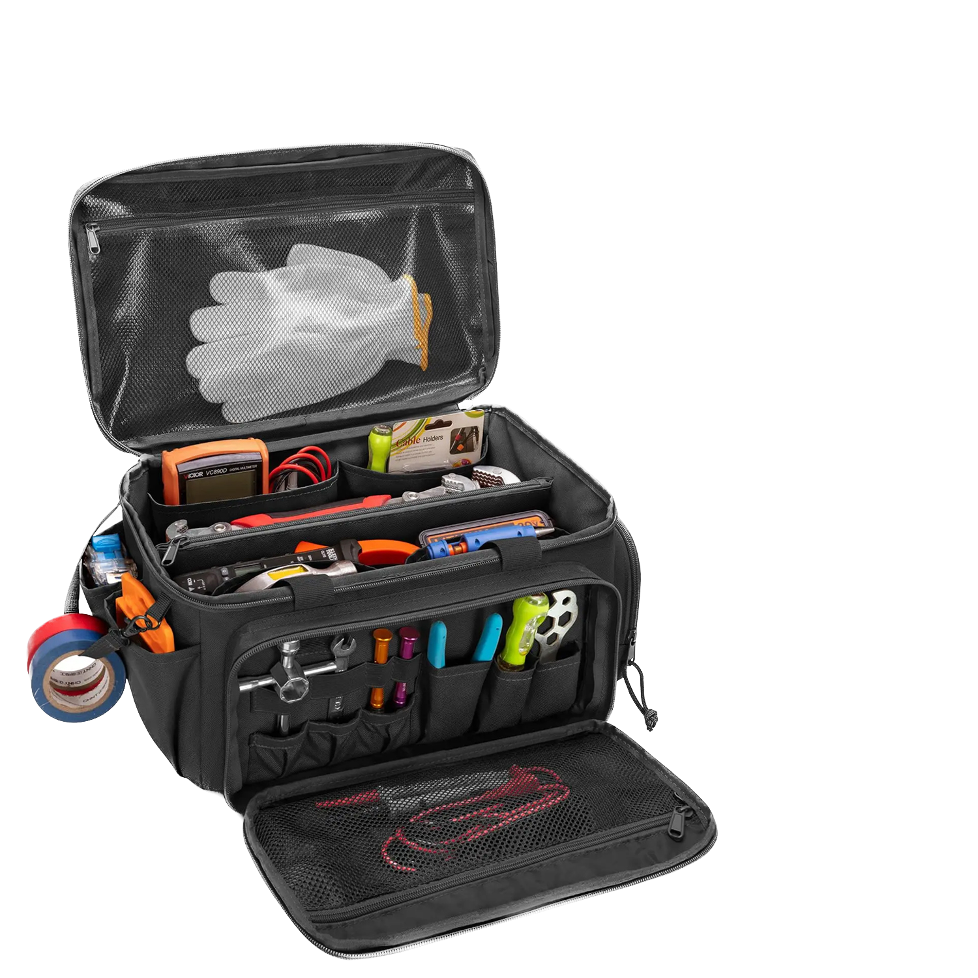 durable tactical tool bag, heavy duty organizer for handymen and carpenters, non-slip base, portable storage solution