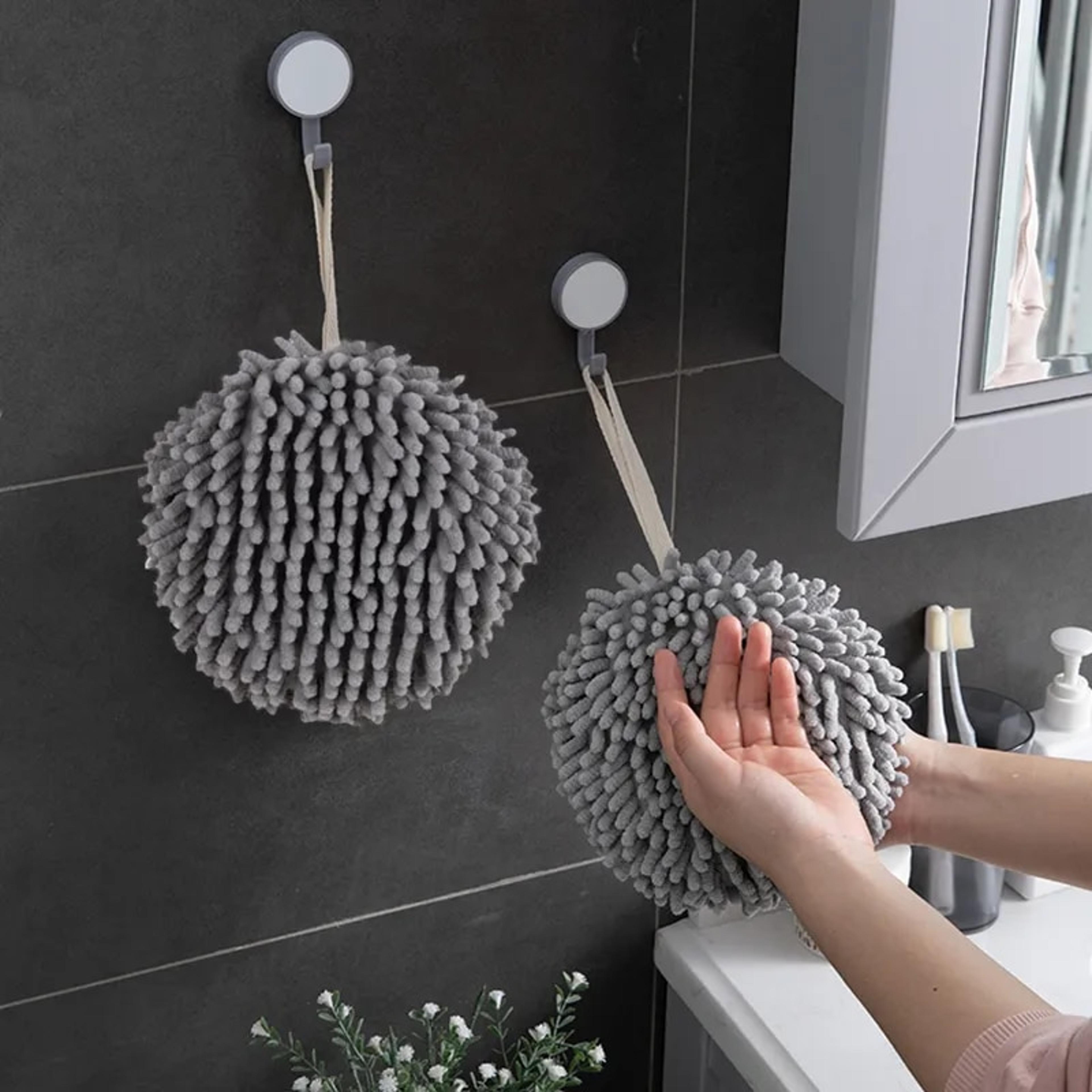 quick dry hanging microfiber hand towel, chenille wipes for kitchen and bathroom with hanging loops