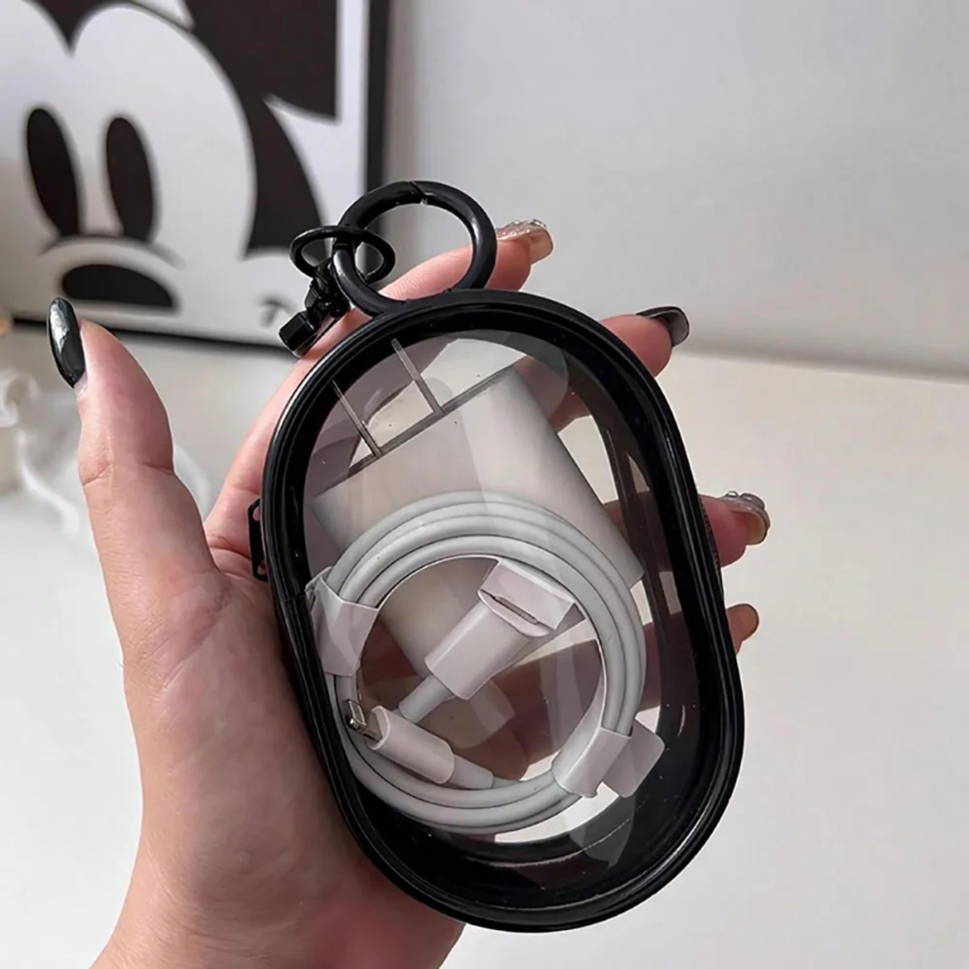 plush doll earphone case transparent protector bag with keychain for display