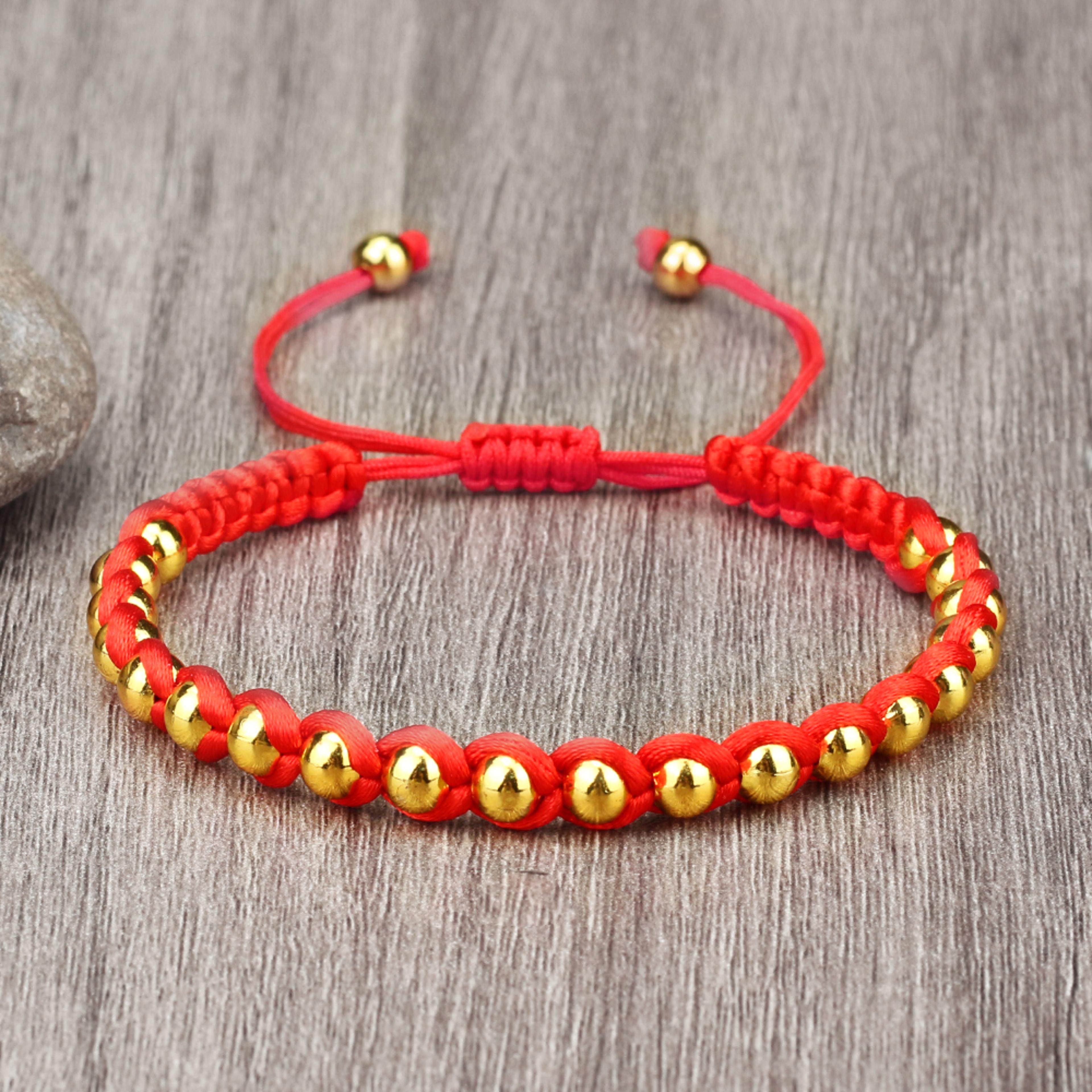 lucky red rope braided bracelets with gold silver color copper beads unisex handmade adjustable wristbands