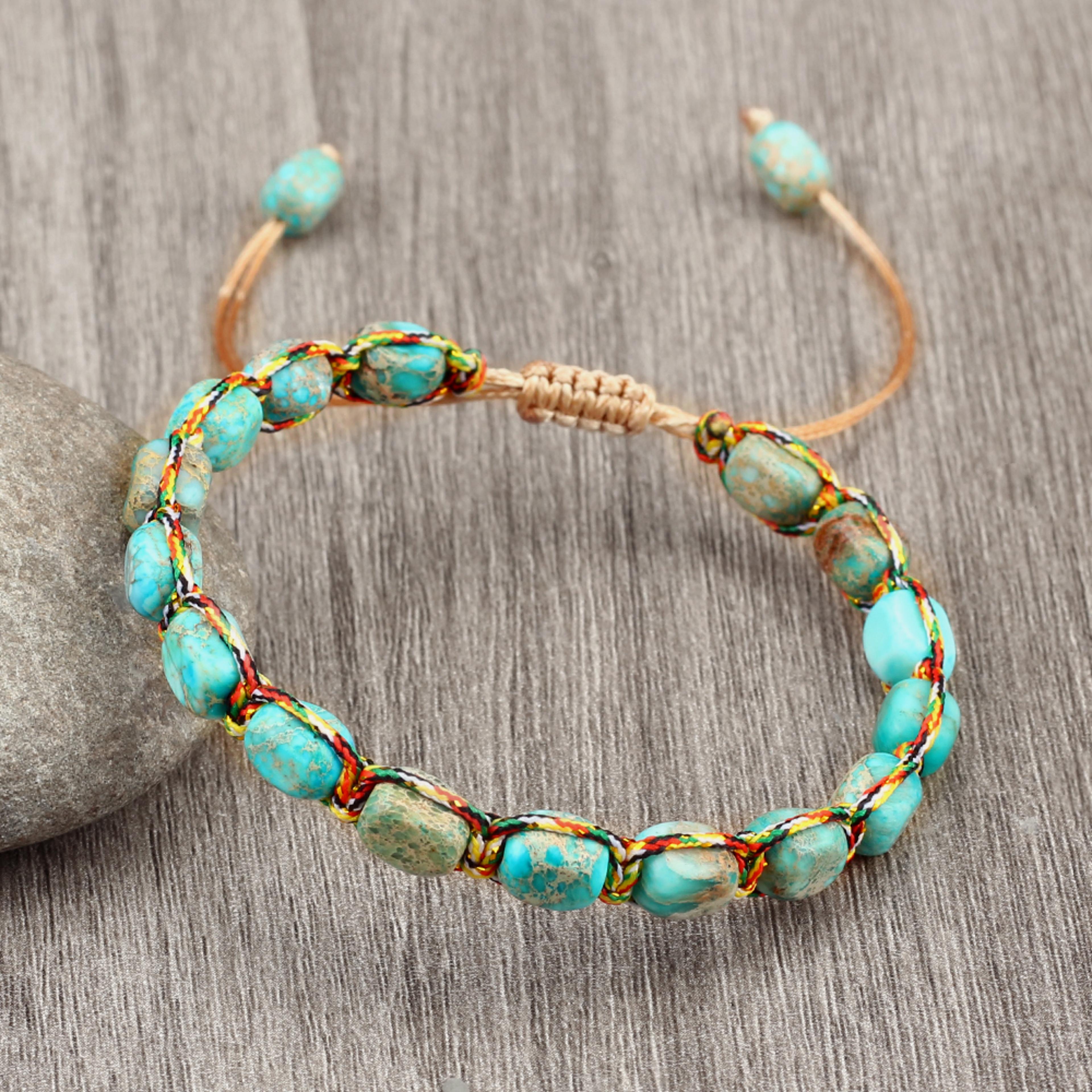 bohemian emperor natural stone beaded bracelet, adjustable handmade bangle for women and men, rope braided yoga fashion