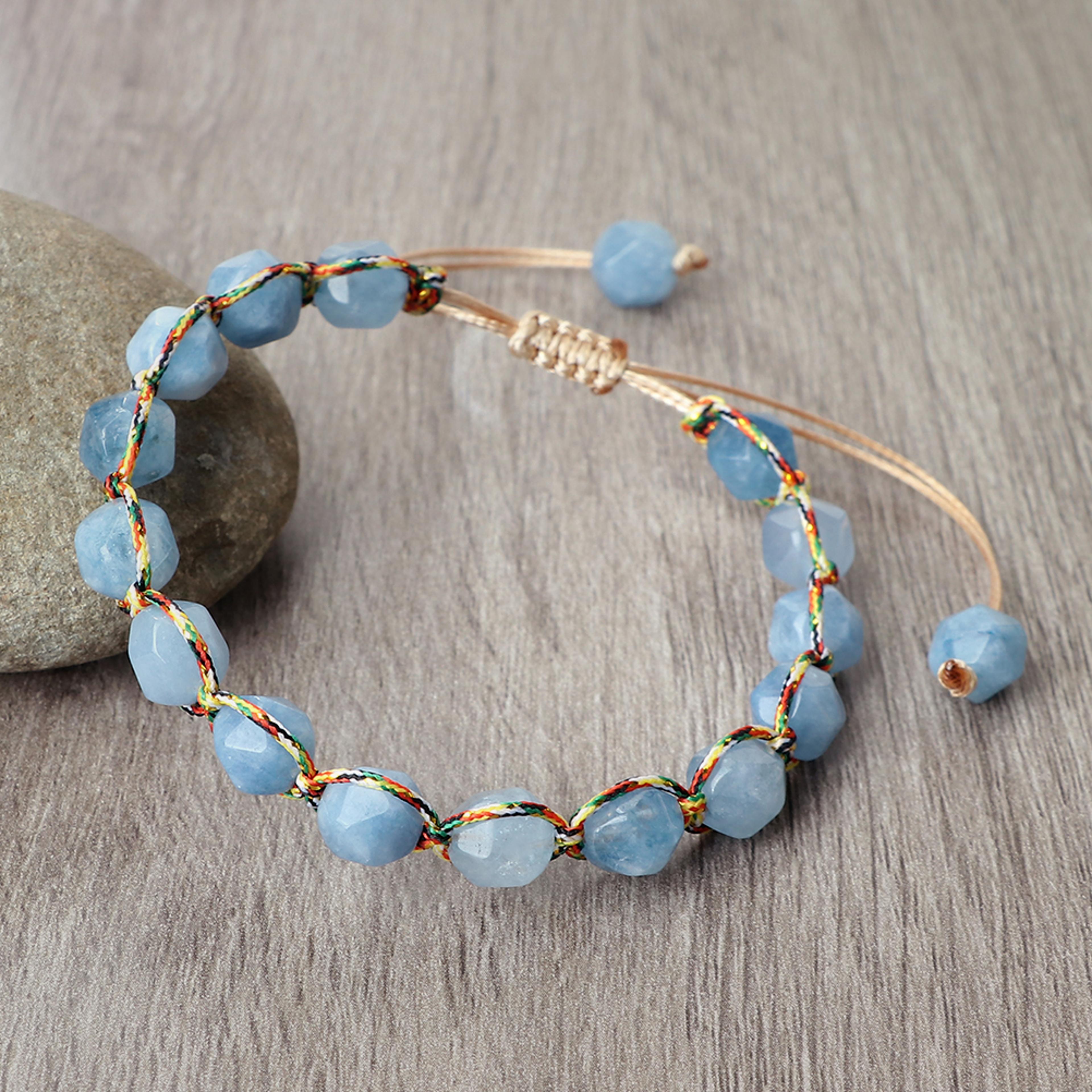 women healing energy bracelet, natural gemstone beads, irregular shaped cut surface beads bracelet charm