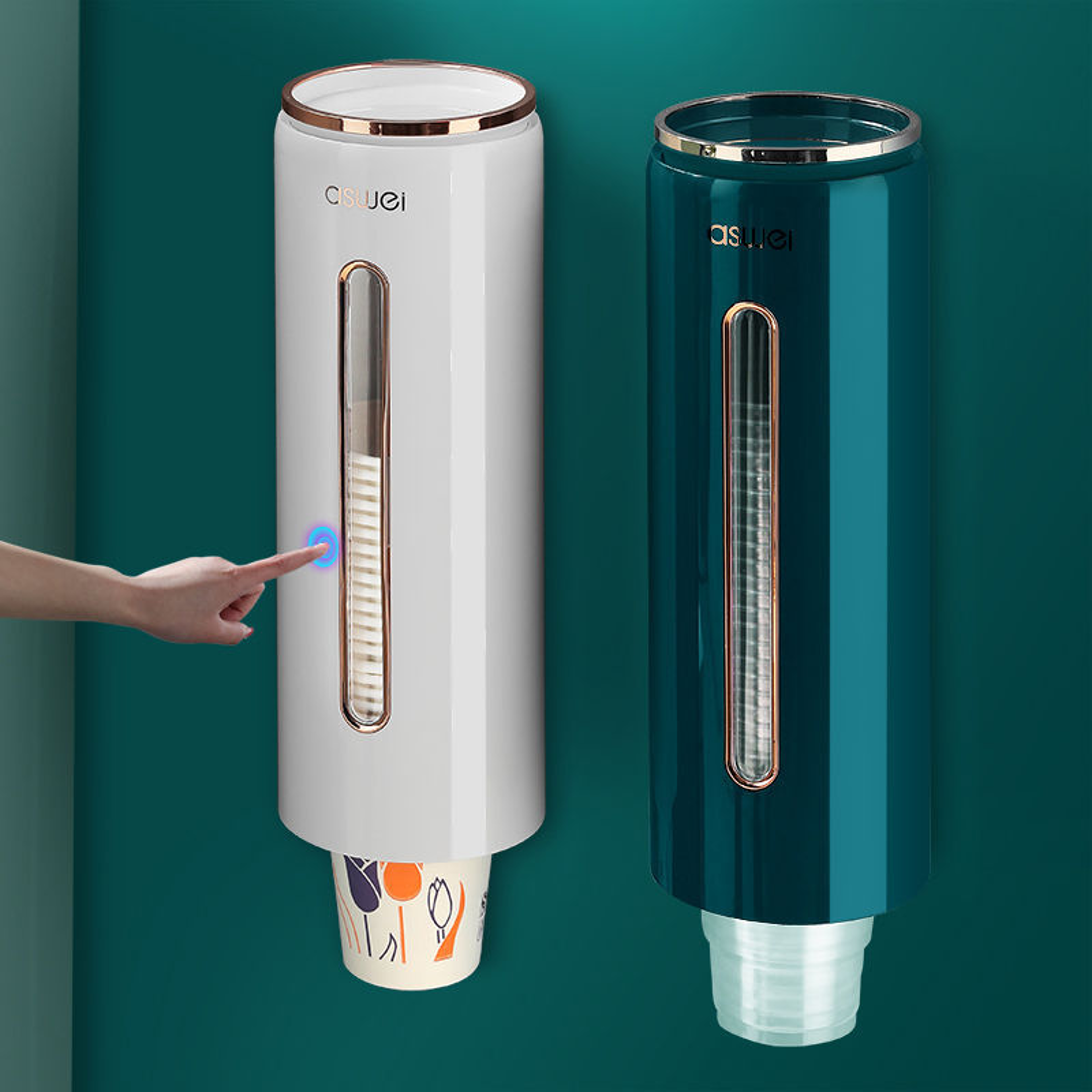 wall mounted disposable paper cup dispenser with automatic drop cup remover, plastic cup holder for home office