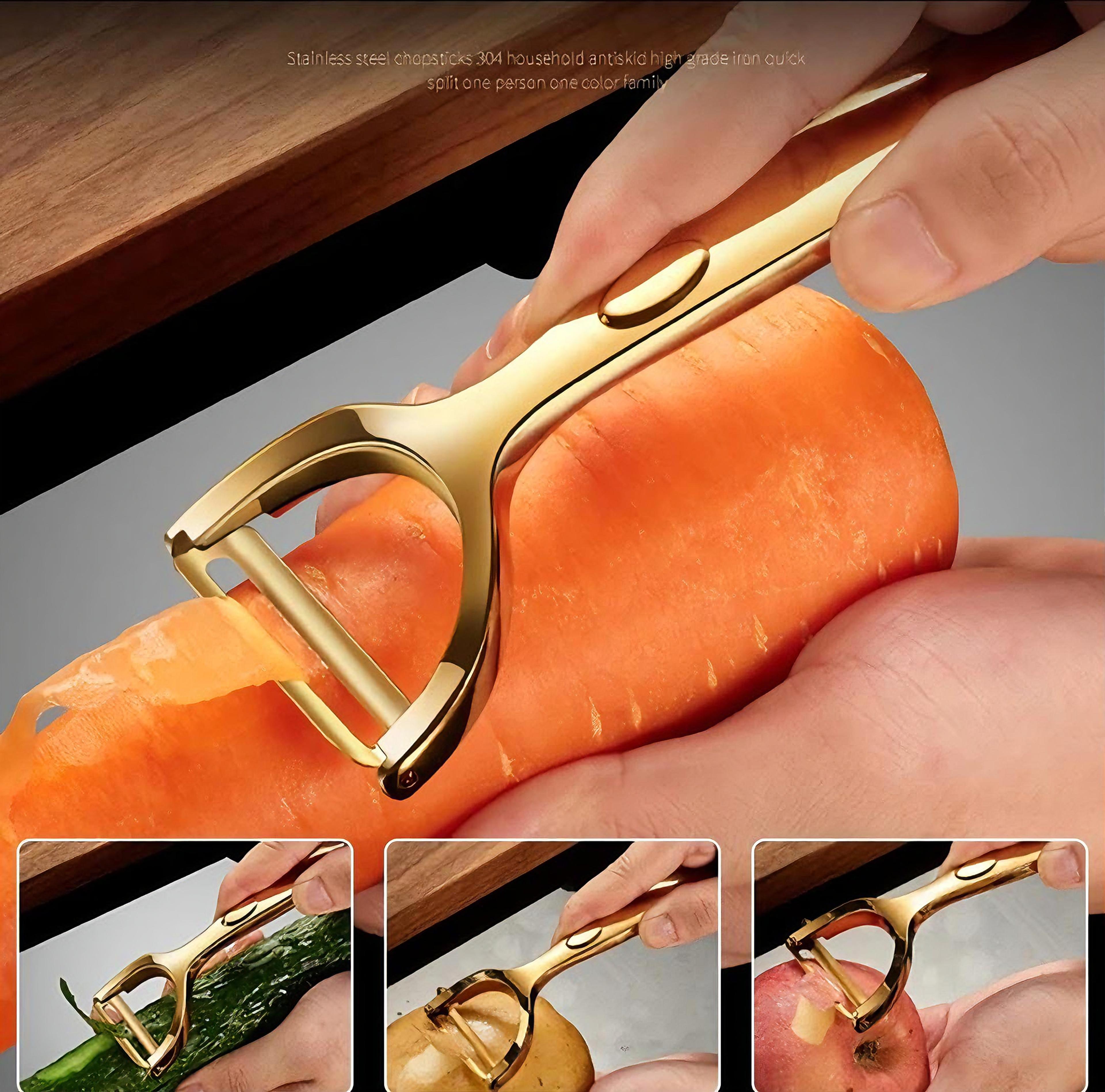 golden vegetable peeler, potato carrot peeler, stainless steel kitchen tool with non-slip handle