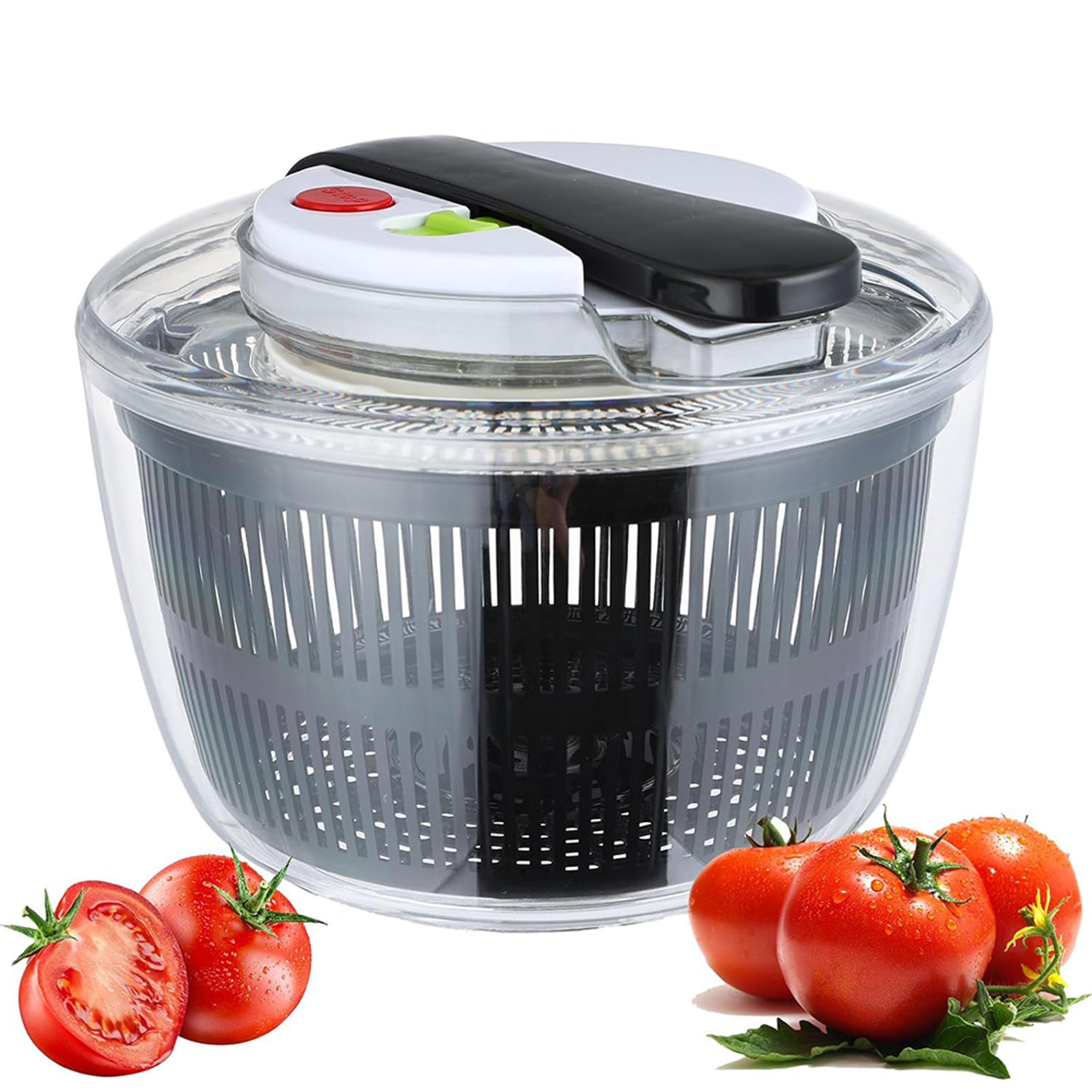 large salad spinner with lid, one-handed easy press salad washer, dryer, drainer, mixer