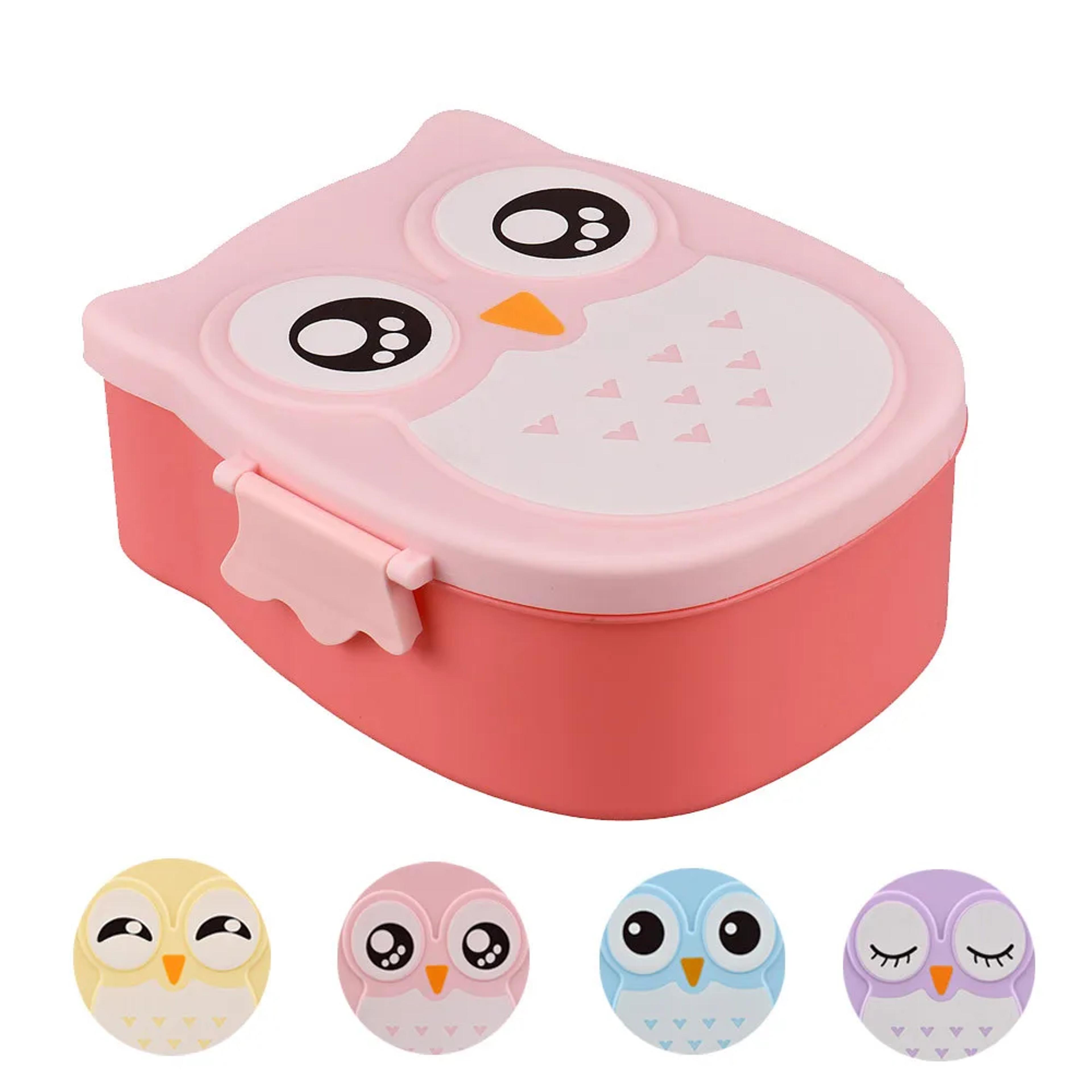 cartoon owl bento box for kids, microwave safe, food-safe plastic, portable lunch box for school and office