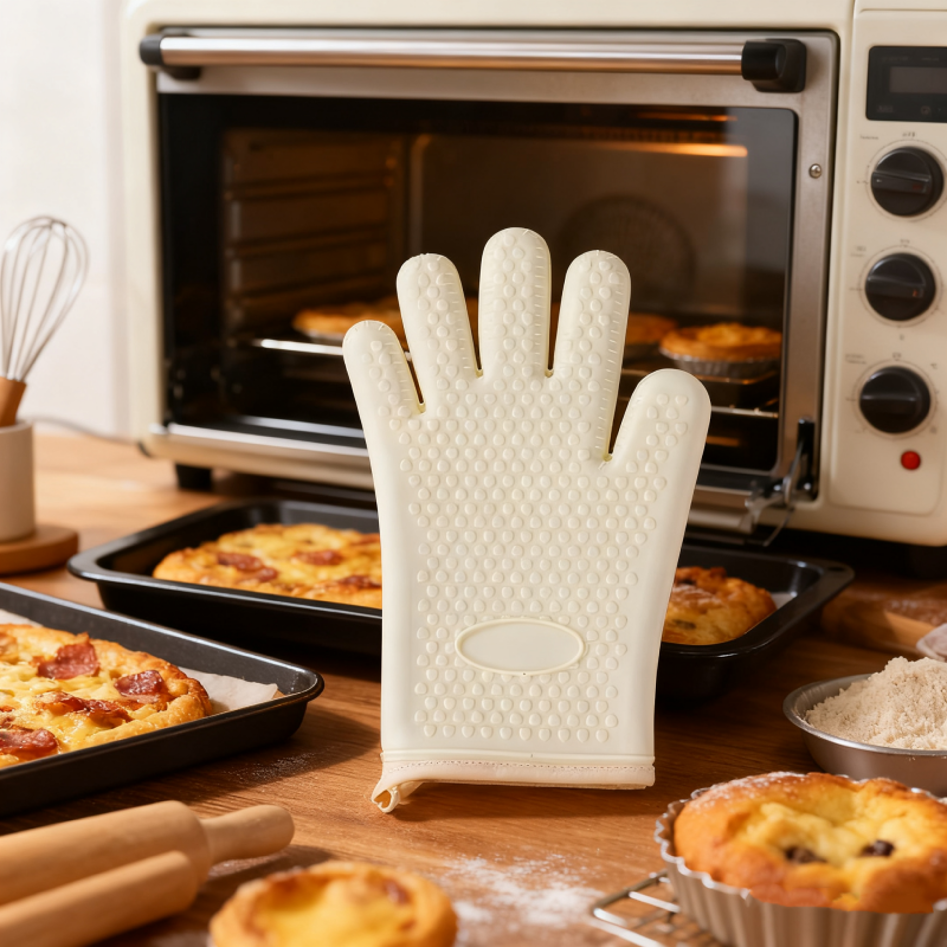 thick silicone anti-scalding gloves, non-slip heat resistant kitchen accessories for bbq, microwave oven, thermal