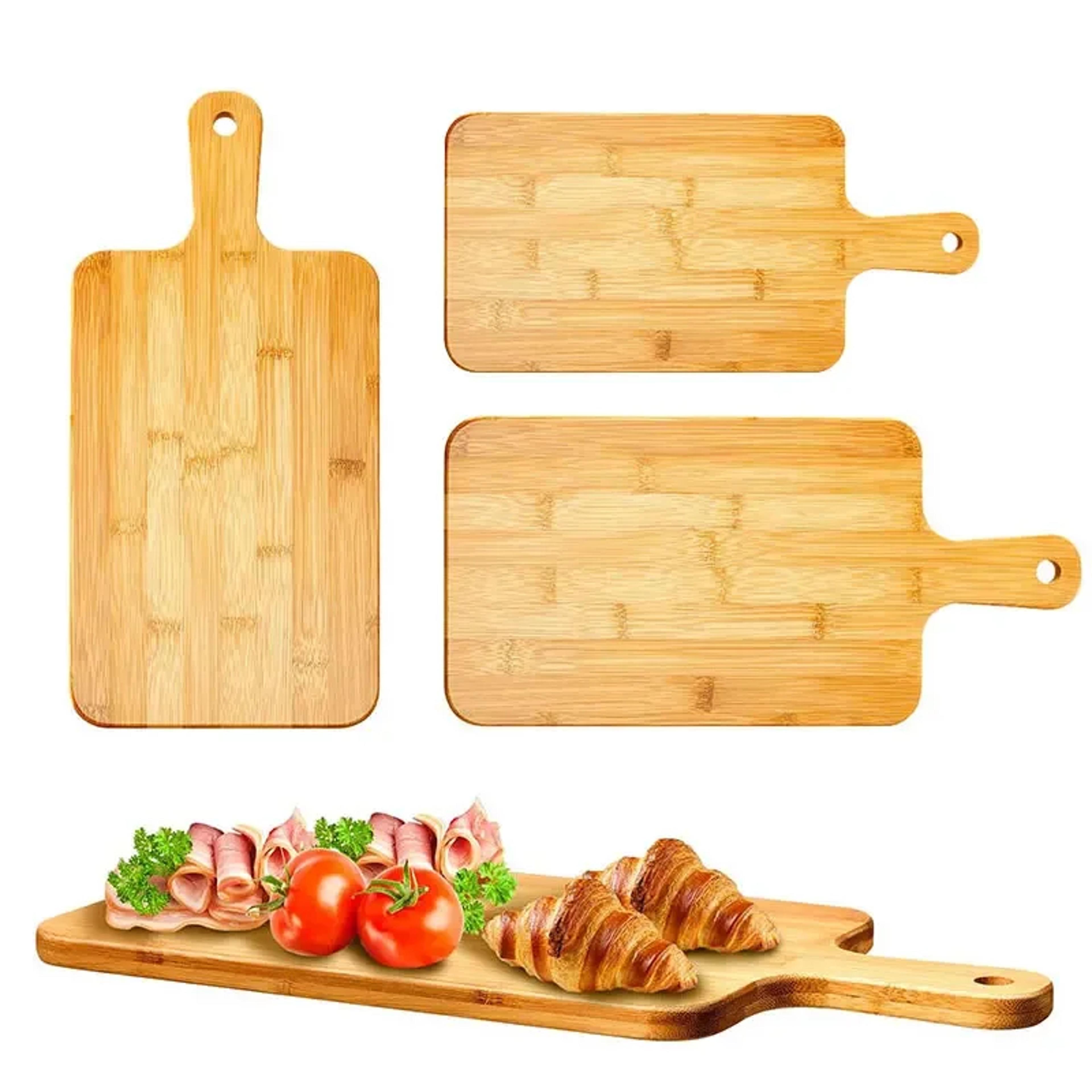 large bamboo cutting board with handle for chopping and serving