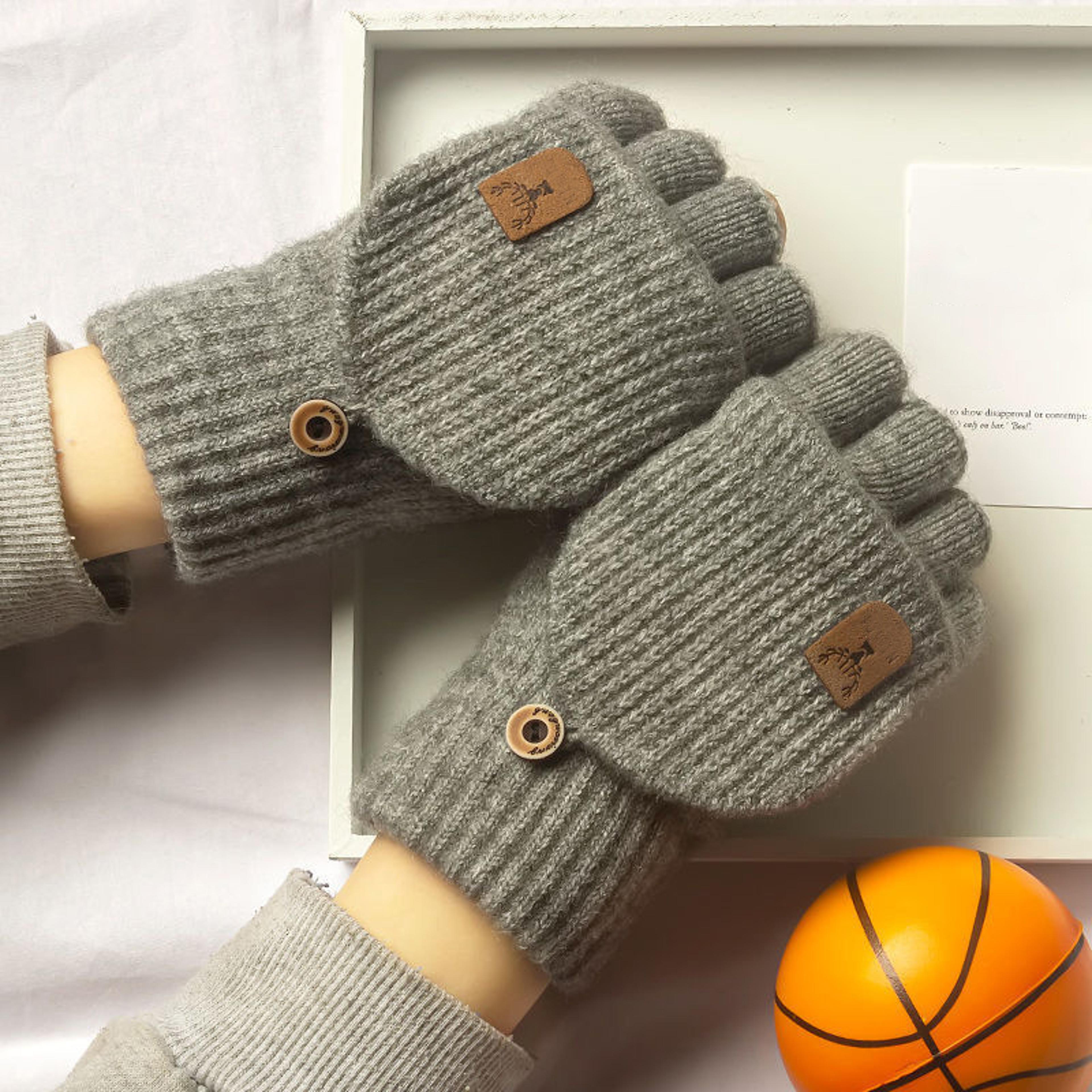 knitted fingerless gloves for men and women, winter warm half finger gloves with touch screen compatibility