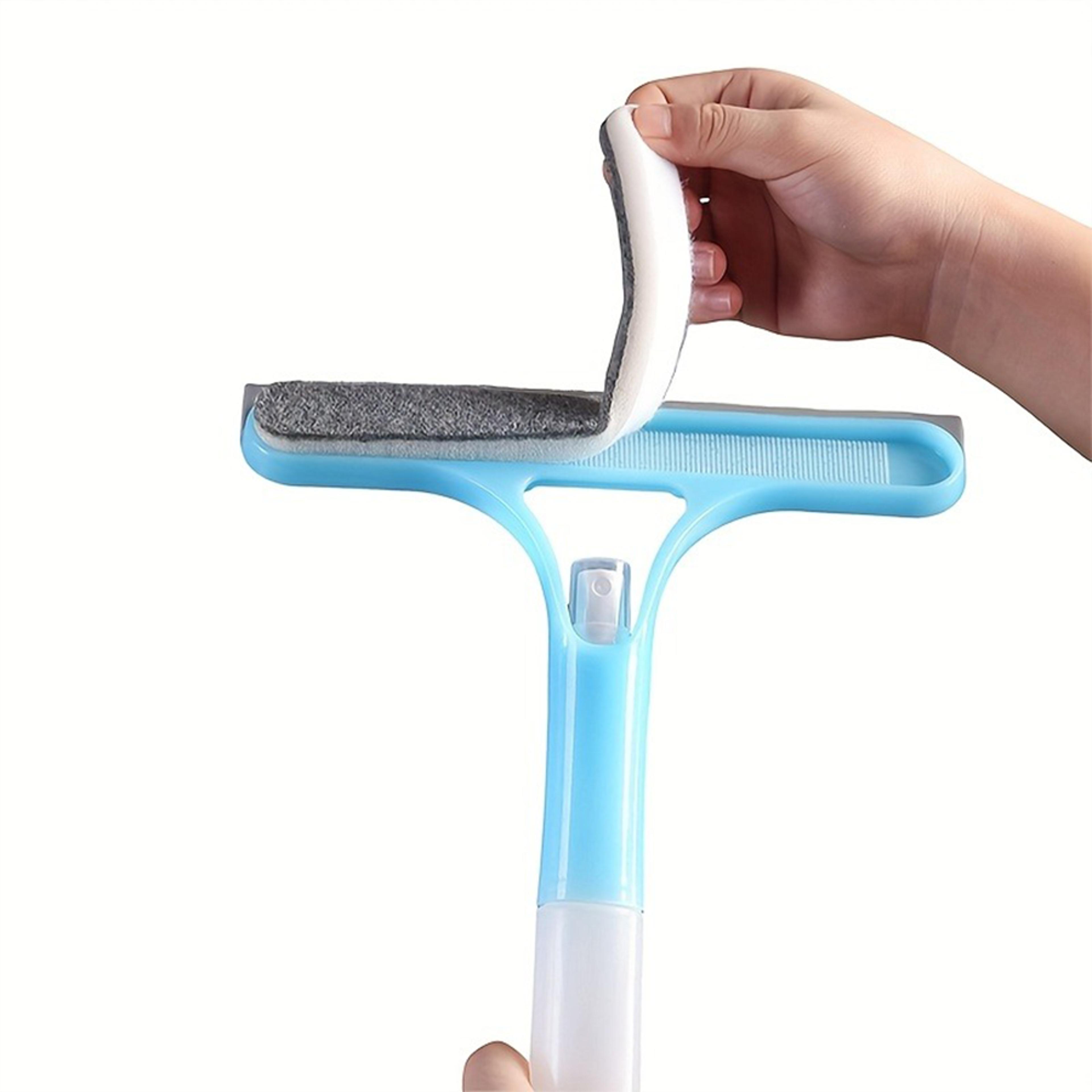 multi-surface squeegee for windows, shower, car, interchangeable blades, spray built-in