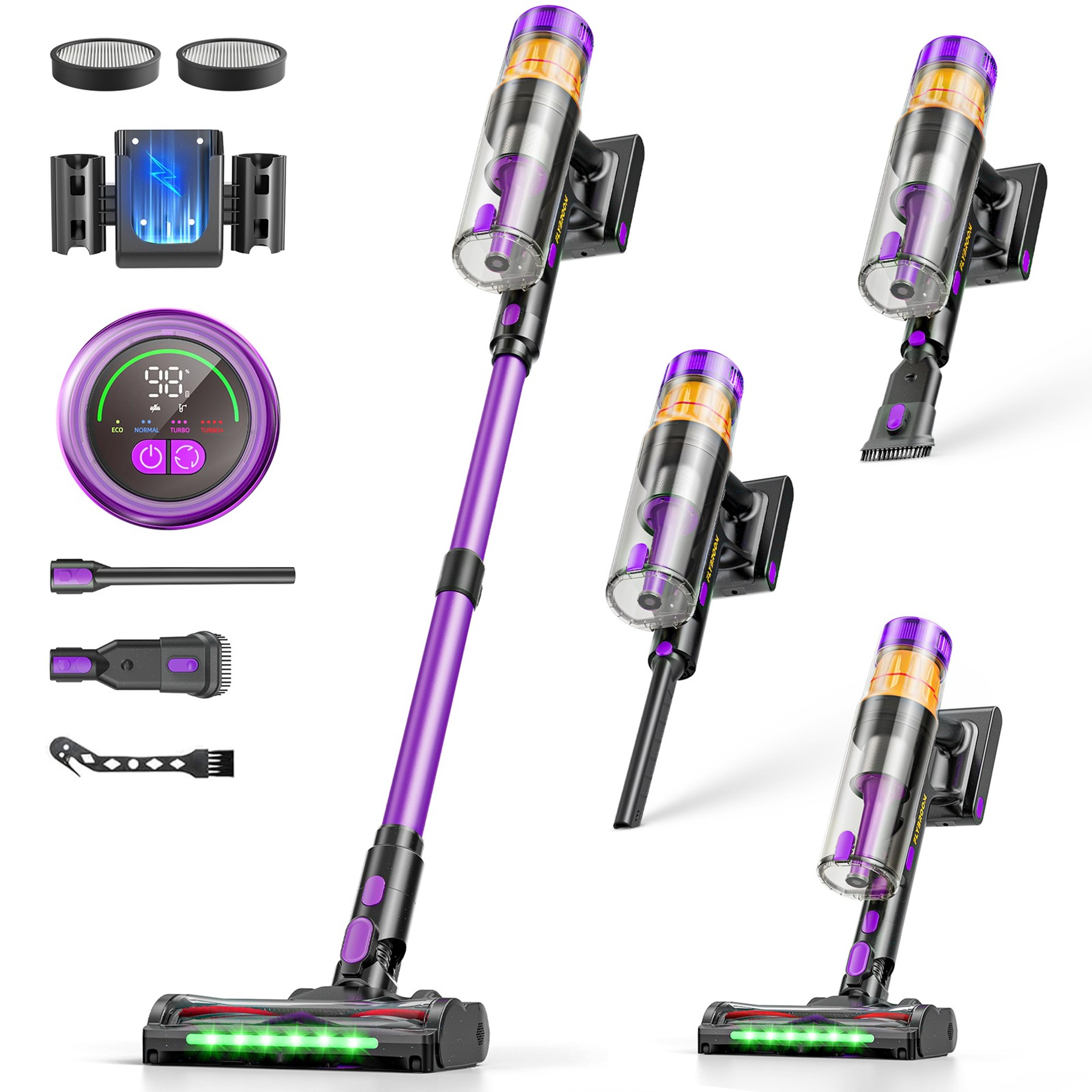 cordless stick vacuum cleaner, suction power, led screen, anti-tangle brush