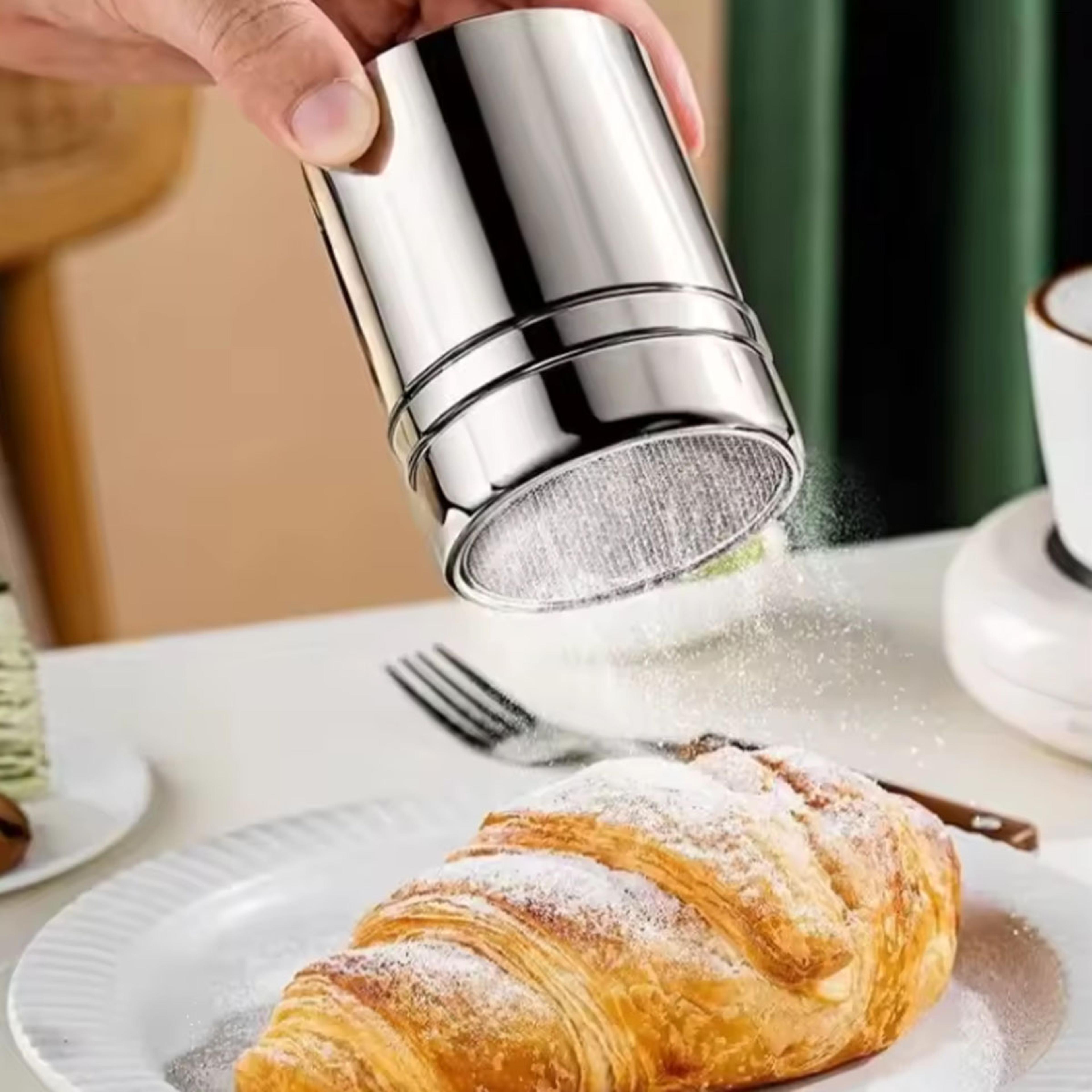 stainless steel cocoa flour coffee sifter, icing powder spreading tank for kitchen barbecue tools