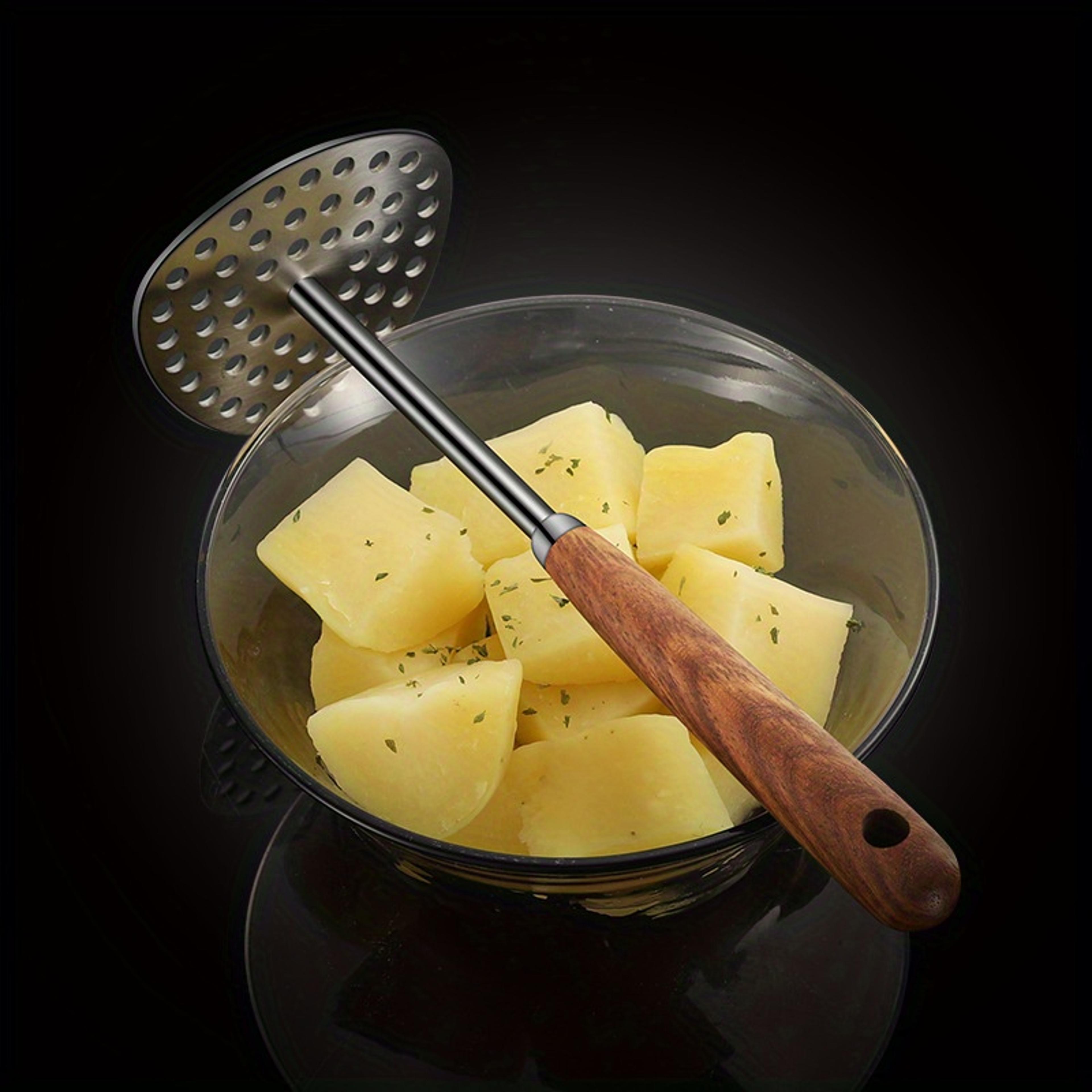 stainless steel potato masher w/fine mesh platen, heavy duty kitchen tool for mashed potatoes, veggies, purees
