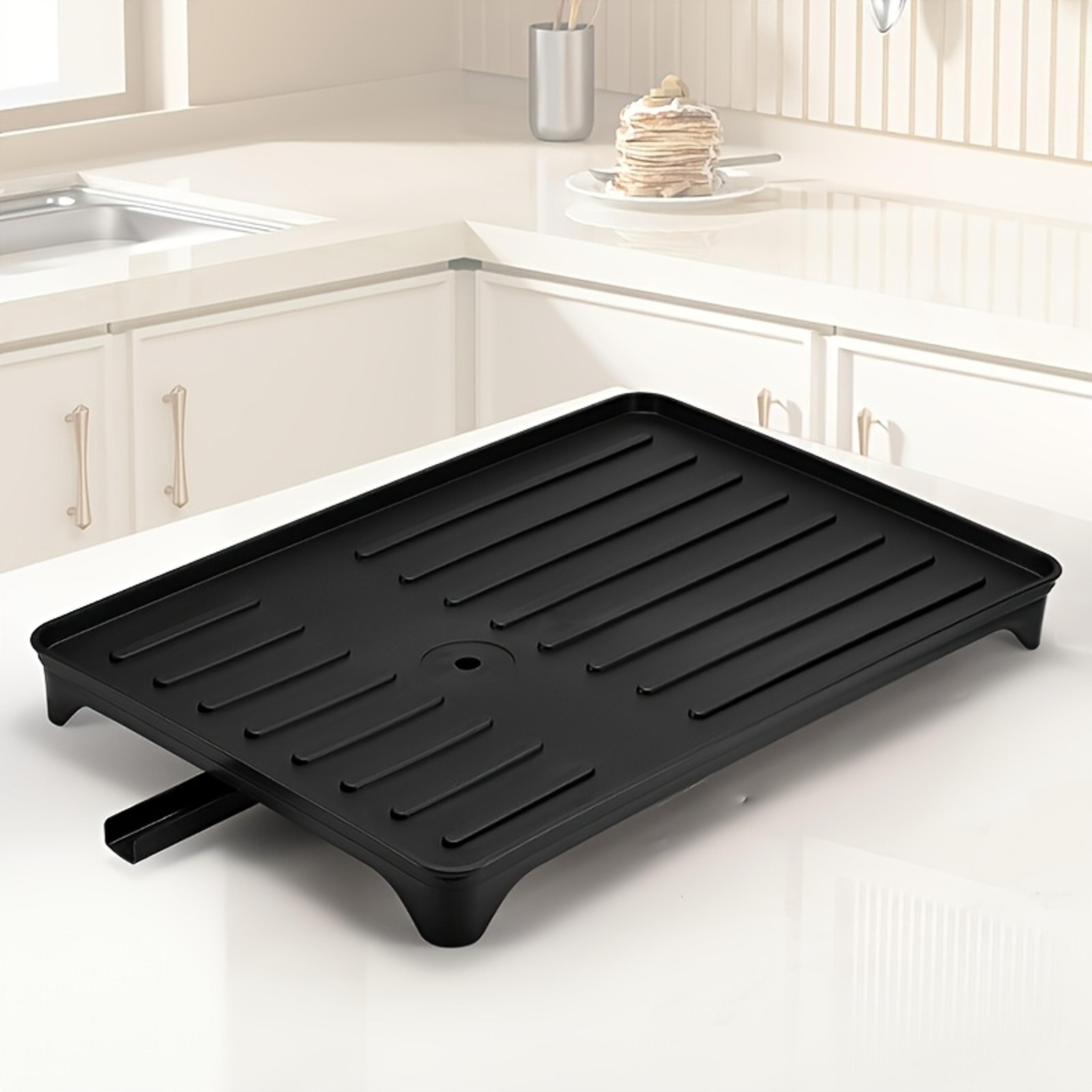 under-sink storage organizer with heavy-duty plastic sink base, clog-resistant drain system dish drying rack