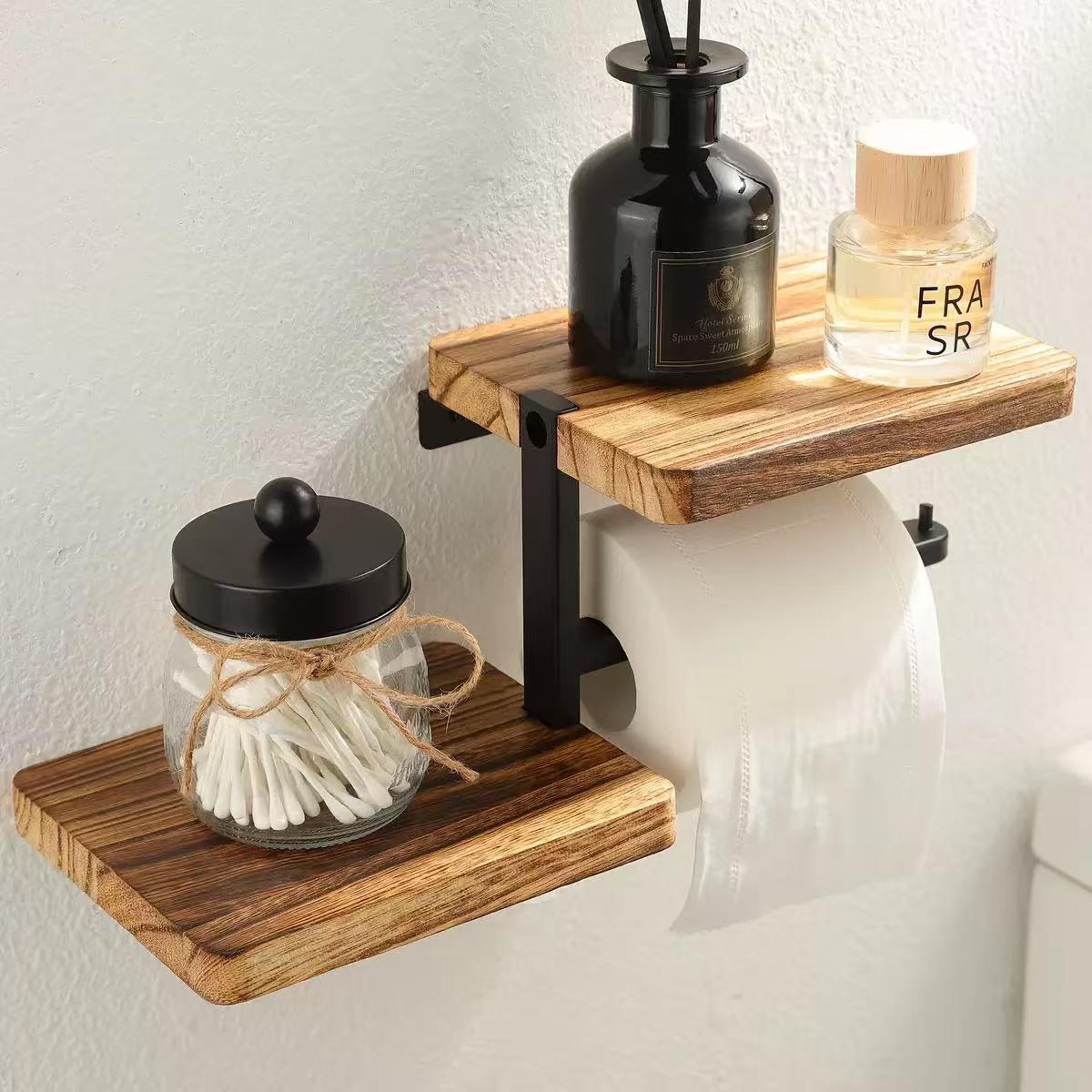 wooden wall mounted toilet paper holder, hanging tissue roll dispenser, iron tissue holder bathroom accessories