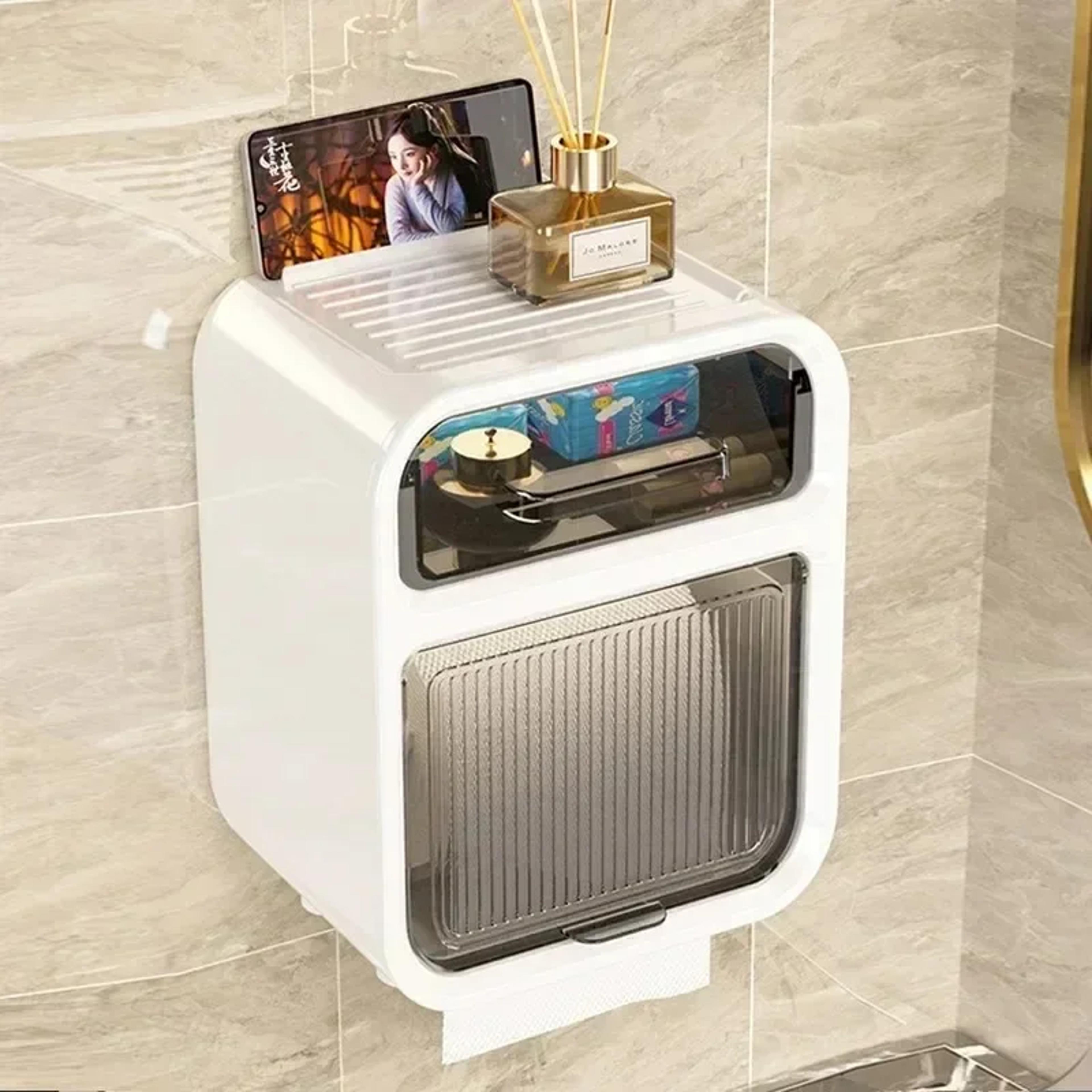 bathroom double layer storage rack, wall mounted paper drawer tissue box