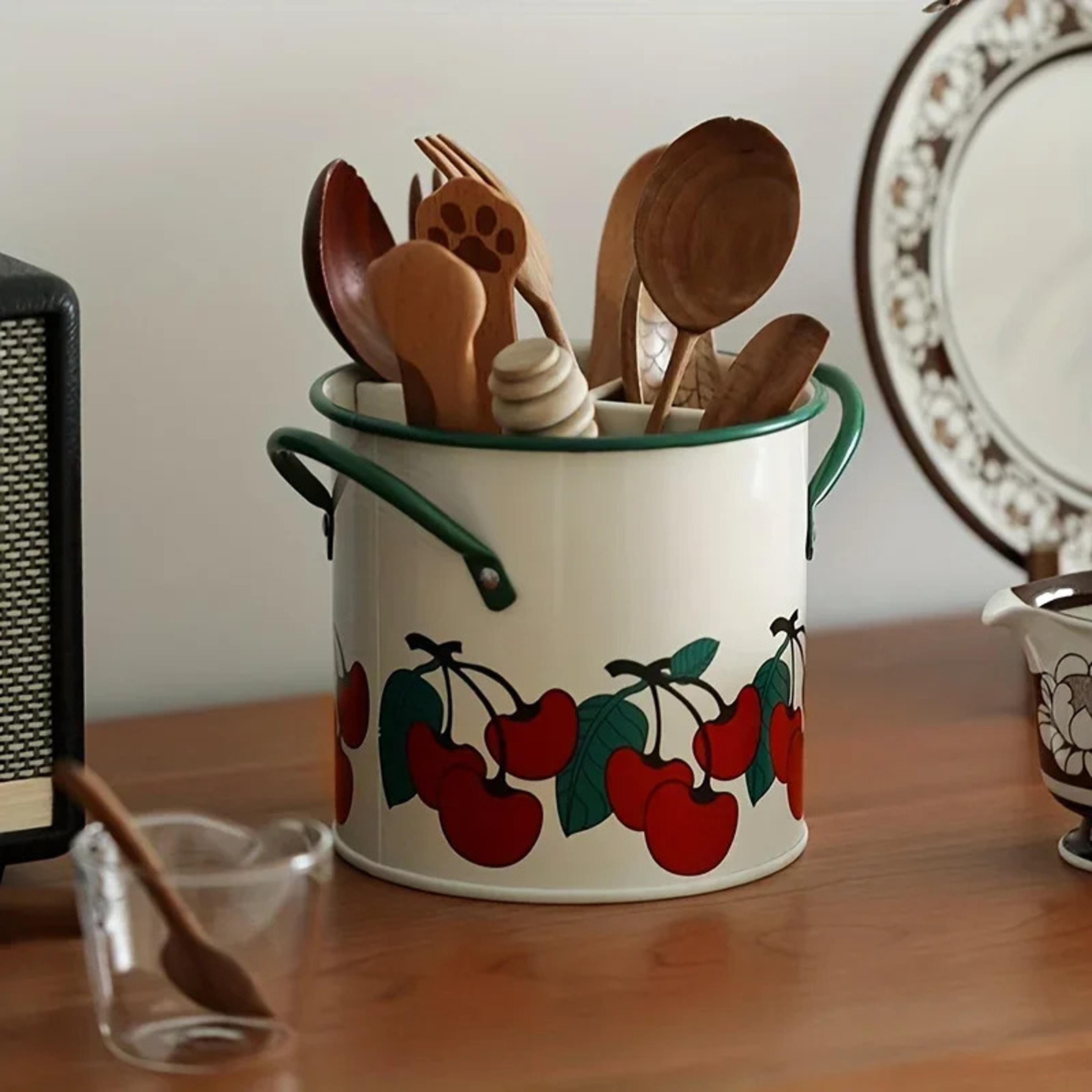 creative vintage cherry tableware bucket, household kitchen organizer, chopsticks cage, knife fork storage