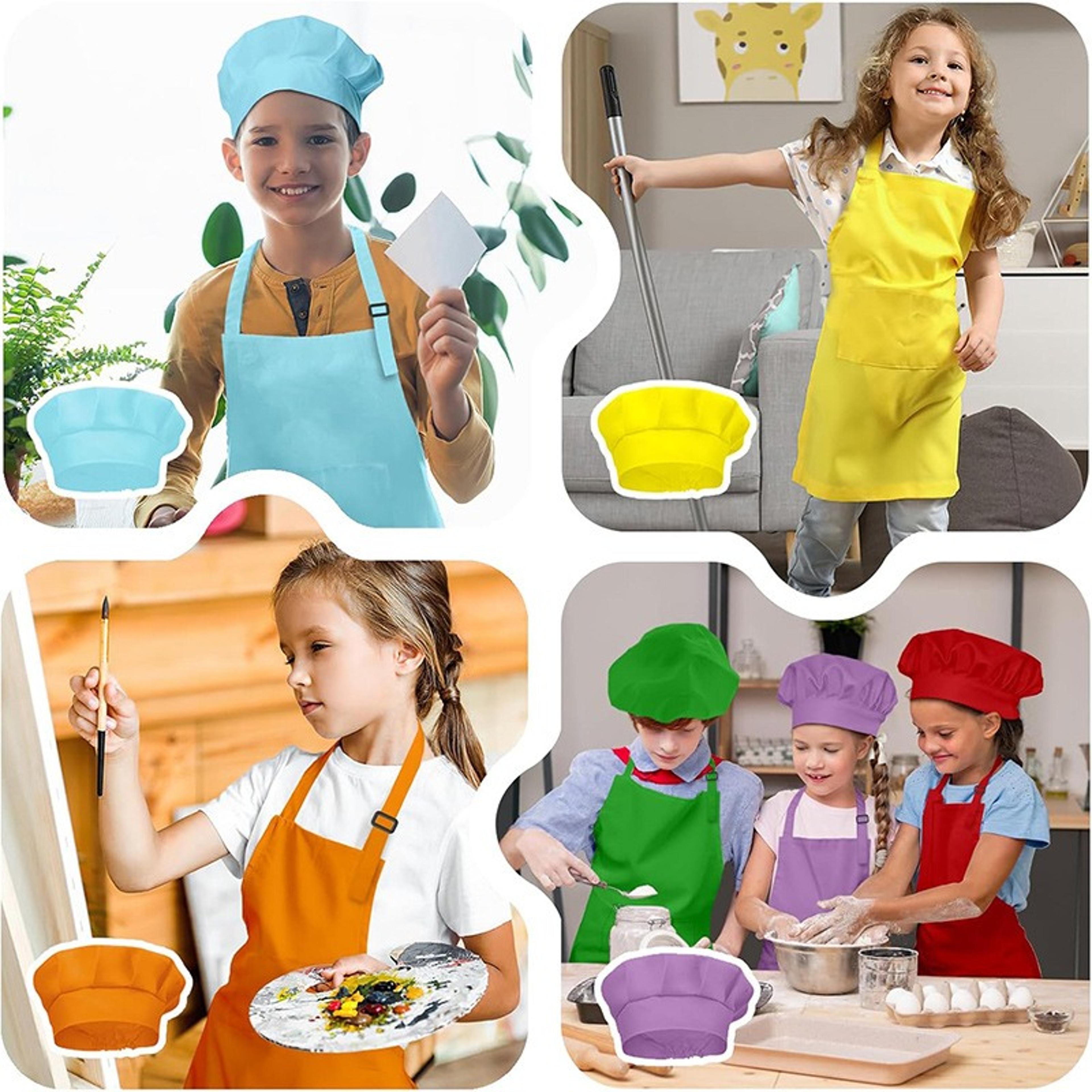 children chef apron for kitchen boys girls, baby pinafore hat sets, perfect for kitchen craft cooking