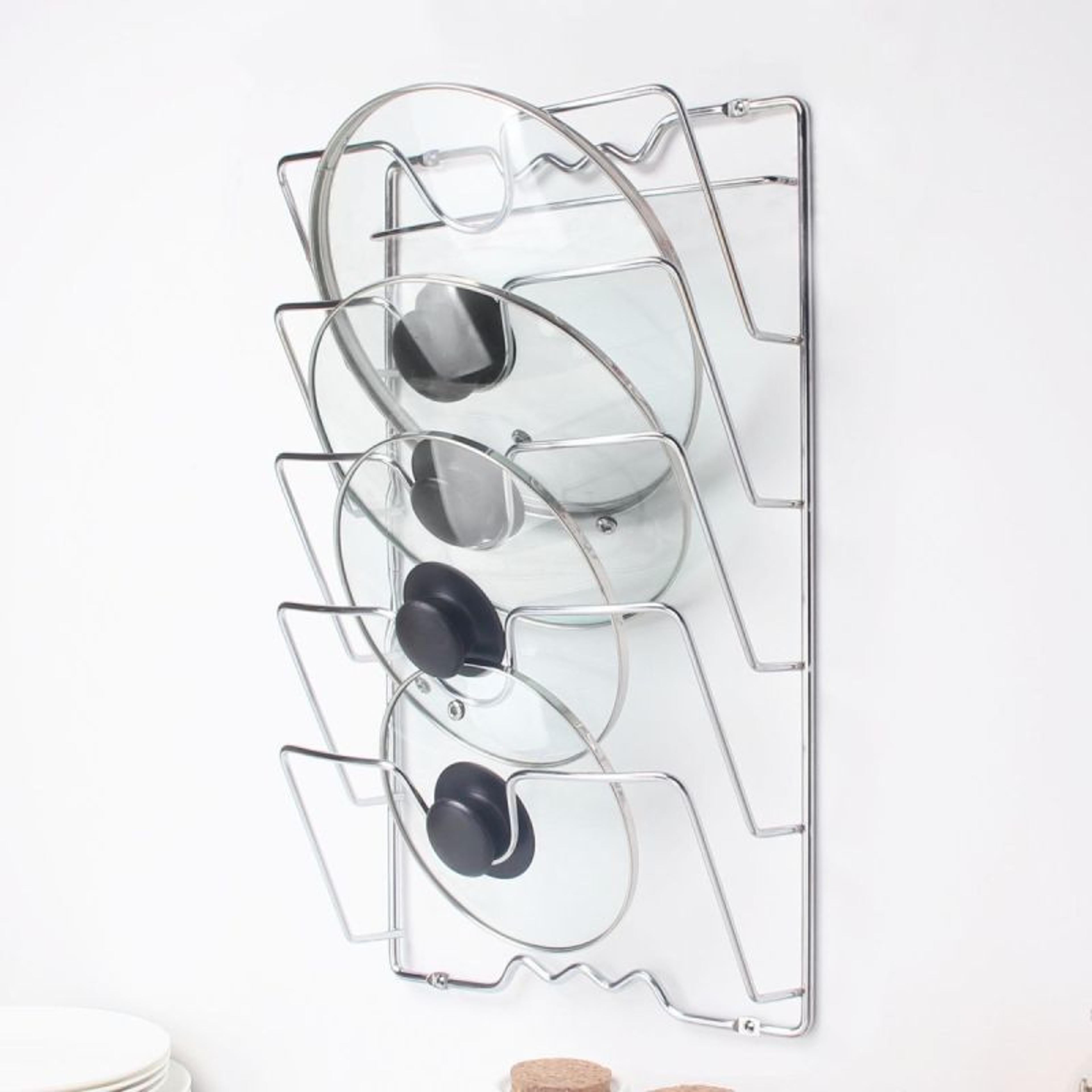 kitchen organizer rack, wall hanging pot cover rack, five-layer pot lid metal rust-free storage rack