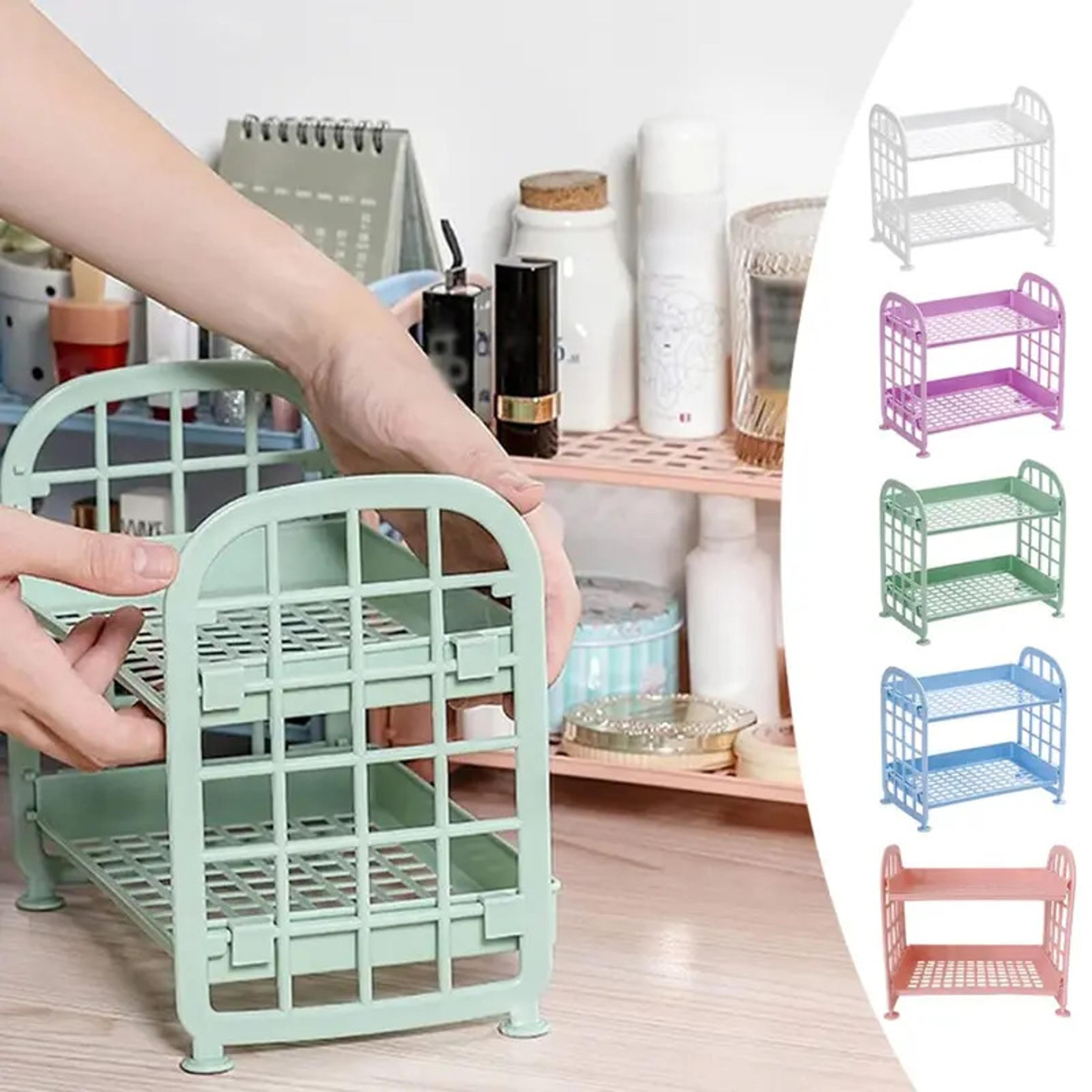 multifunctional plastic shelf organizer for makeup, skincare, office, kitchen, bedroom, and bathroom