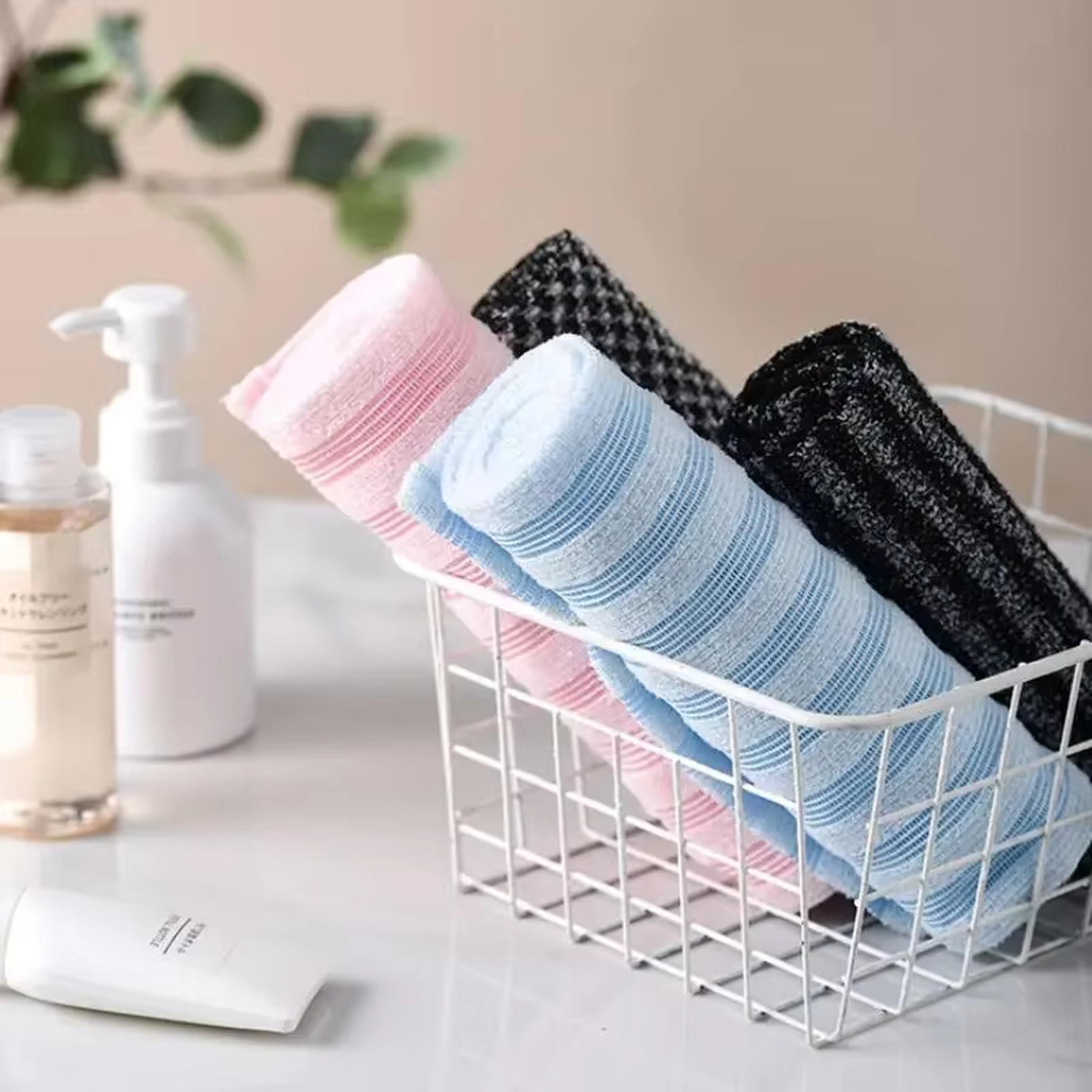 extra long exfoliating shower towel, blissal shower scrubber, bath exfoliating washcloth, exfoliating towels
