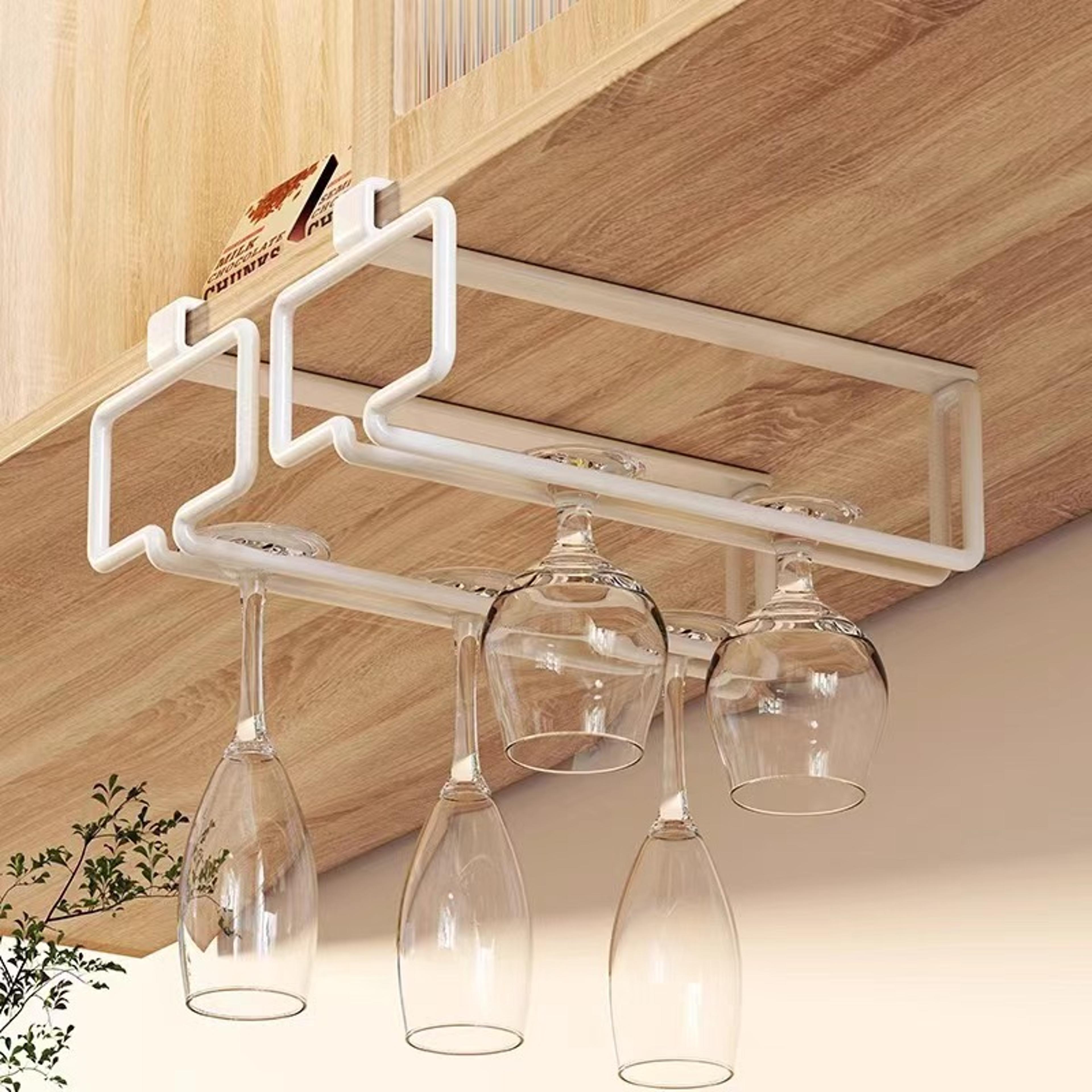 wine glass hanging holder, metal goblet storage rack, no drilling bar wine-cup shelf for kitchen cabinet