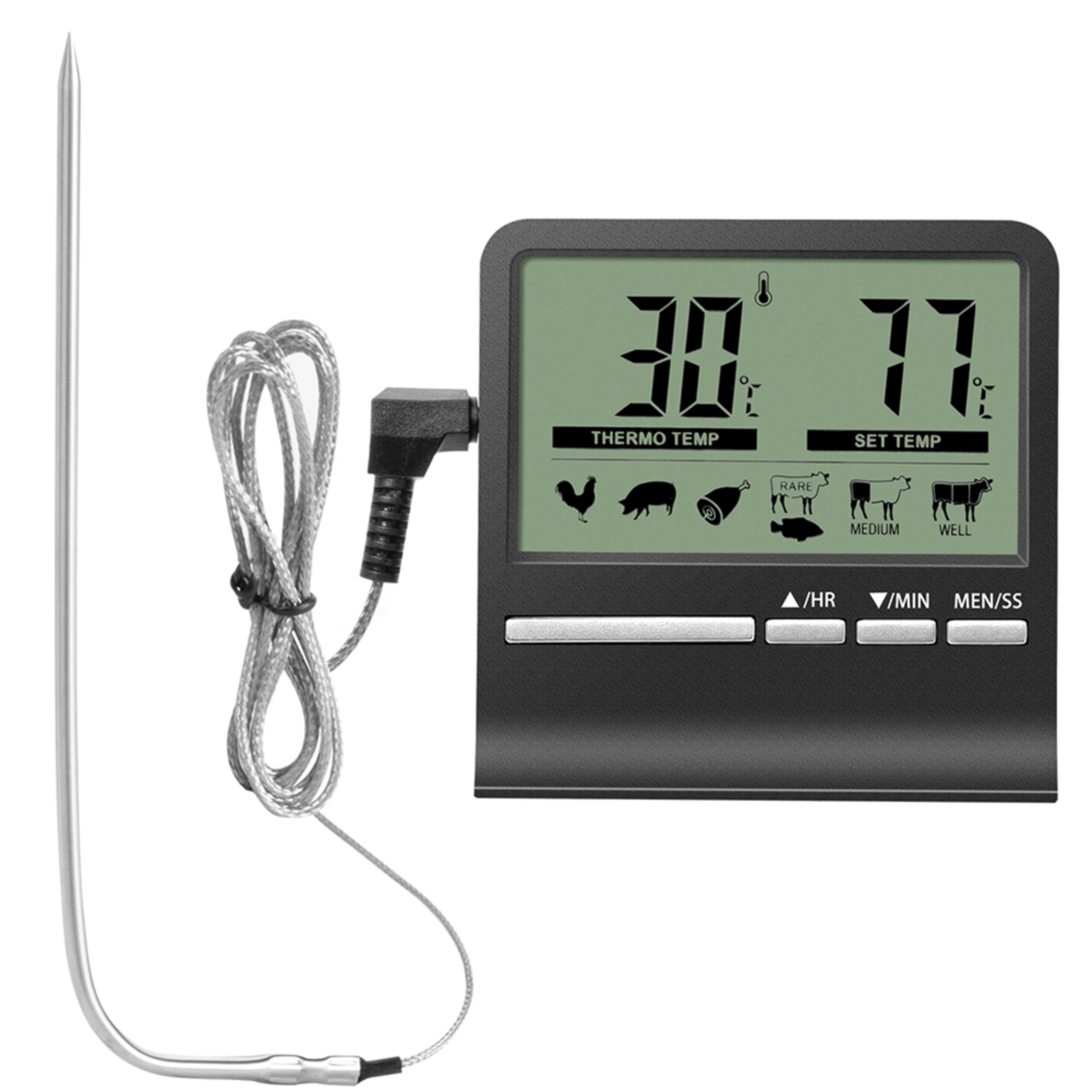 bbq electronic digital lcd food thermometer, meat water oil cooking temperature alarm, kitchen cooking timer tester