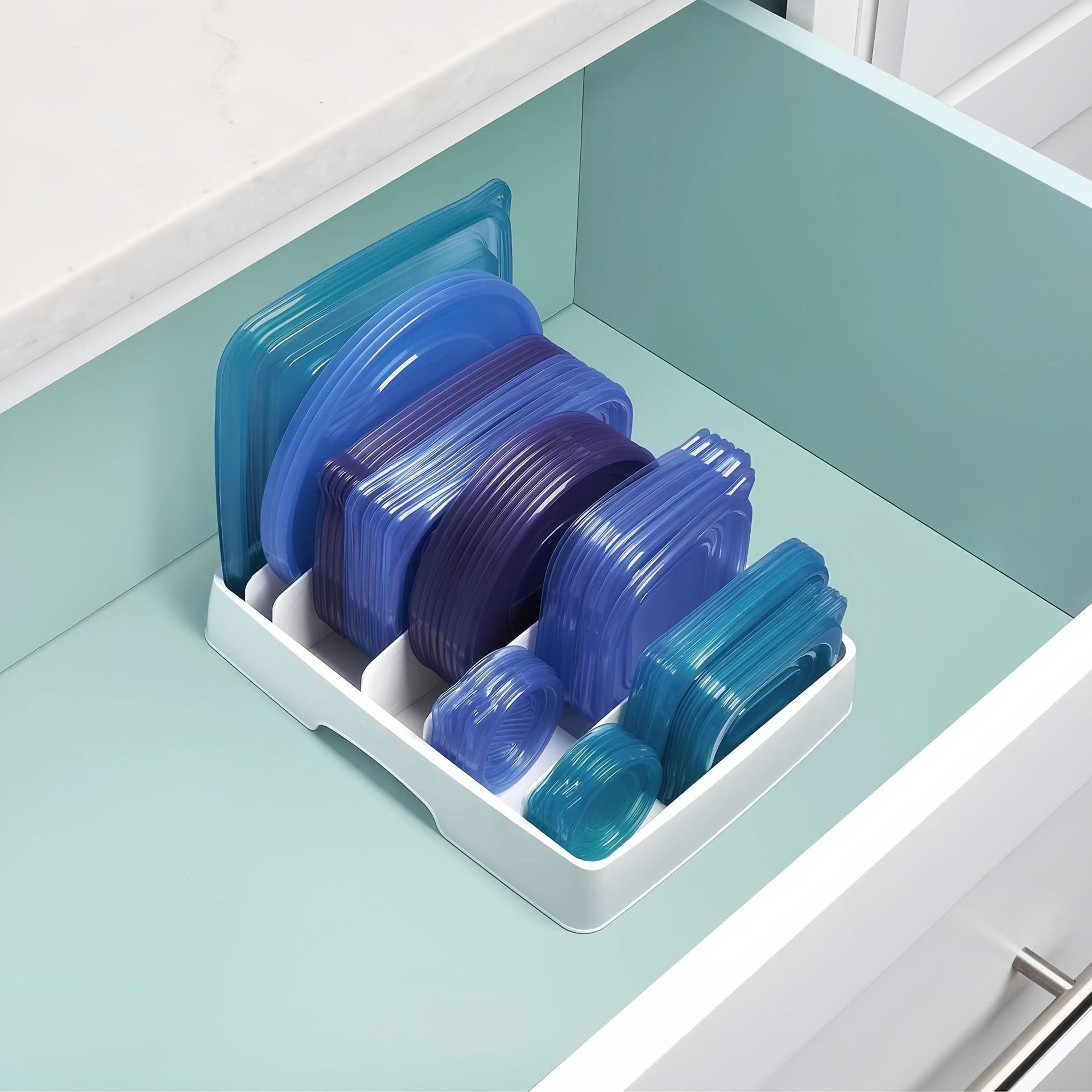 food container lid storage rack, storage racks with compartments, kitchen preservation covers organizer
