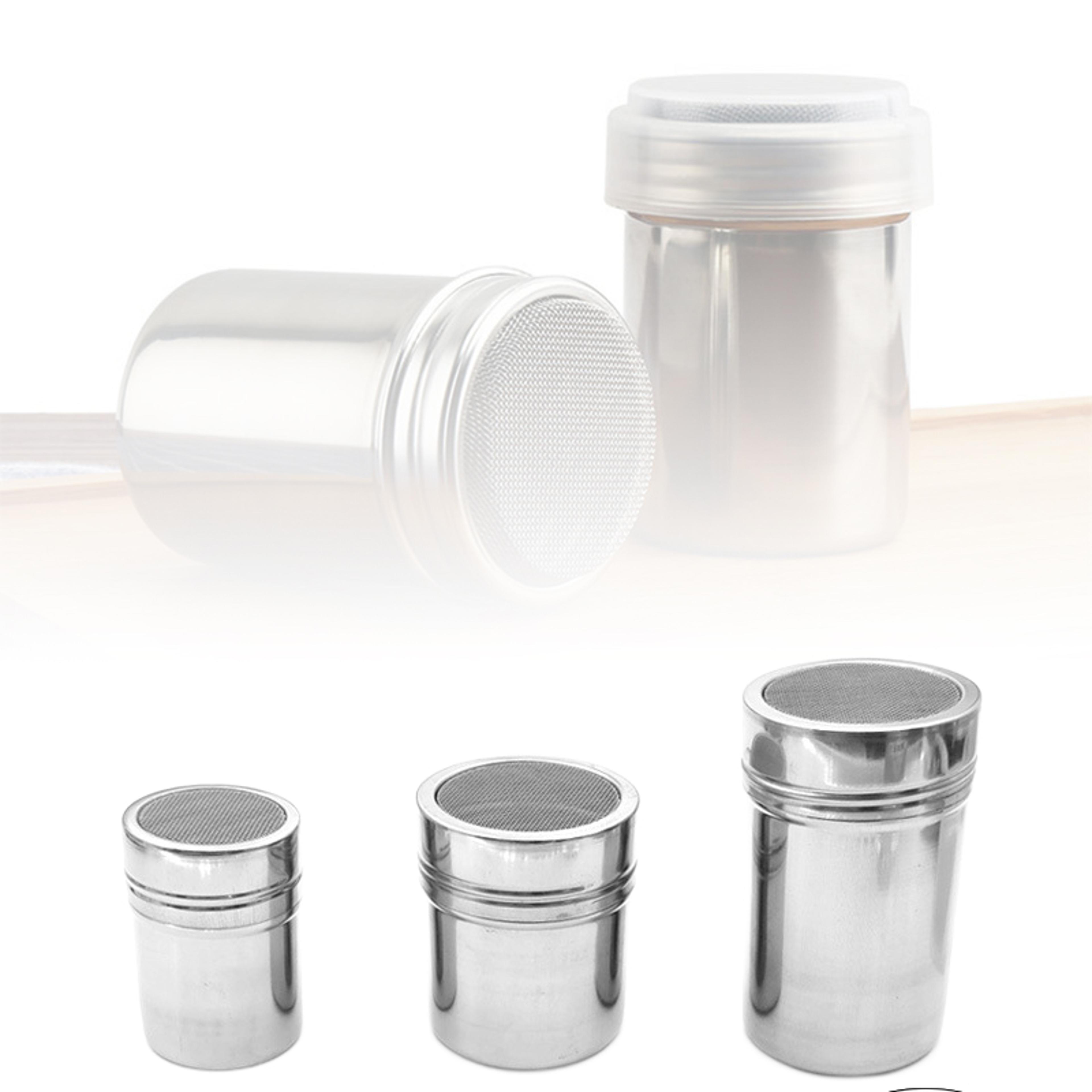 stainless steel sprinkle powder icing sugar duster shaker tool for flour, cocoa, chocolate, and spices