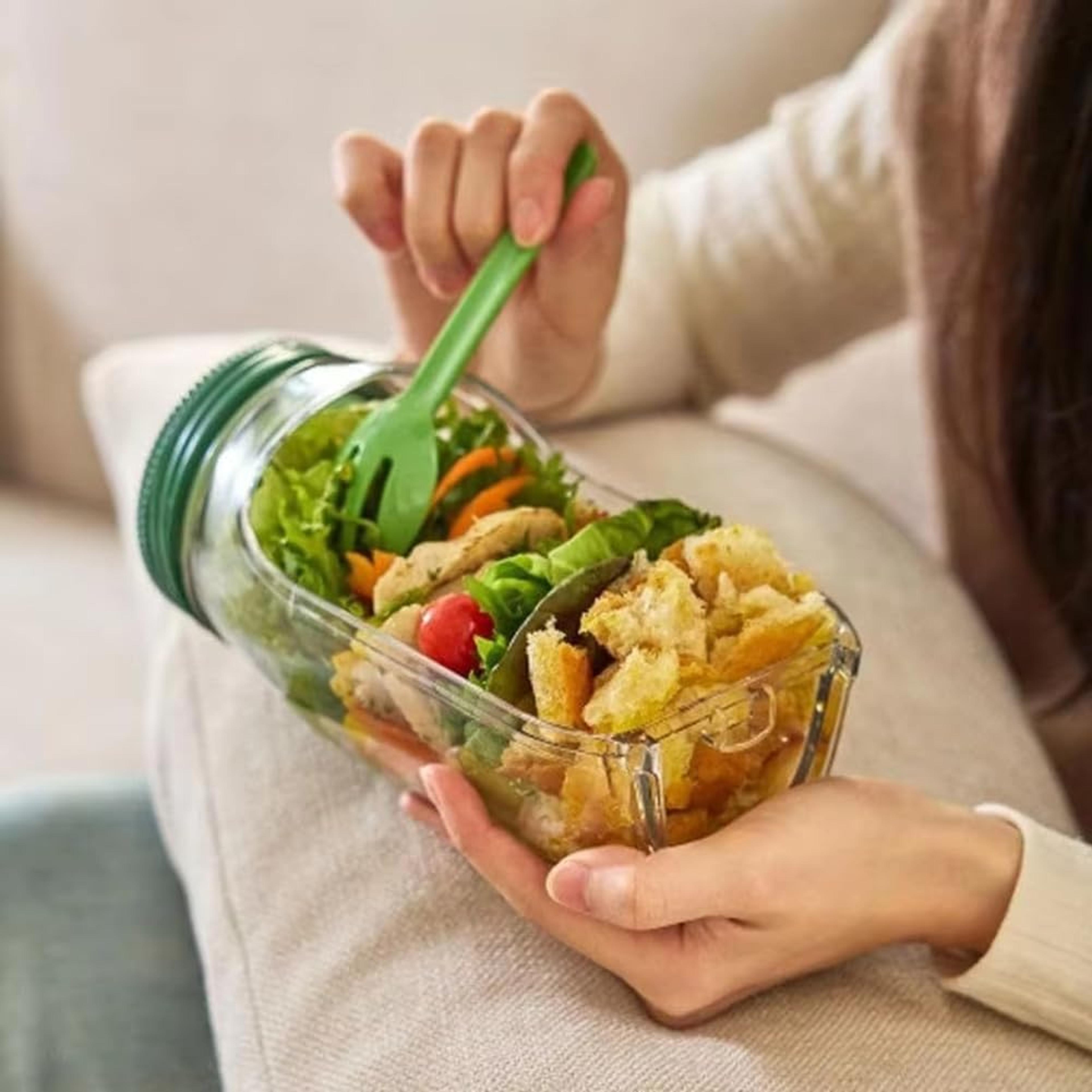 plastic salad pod side open salad jars, portable breakfast fruit storage box, leak-proof transparent picnic jar