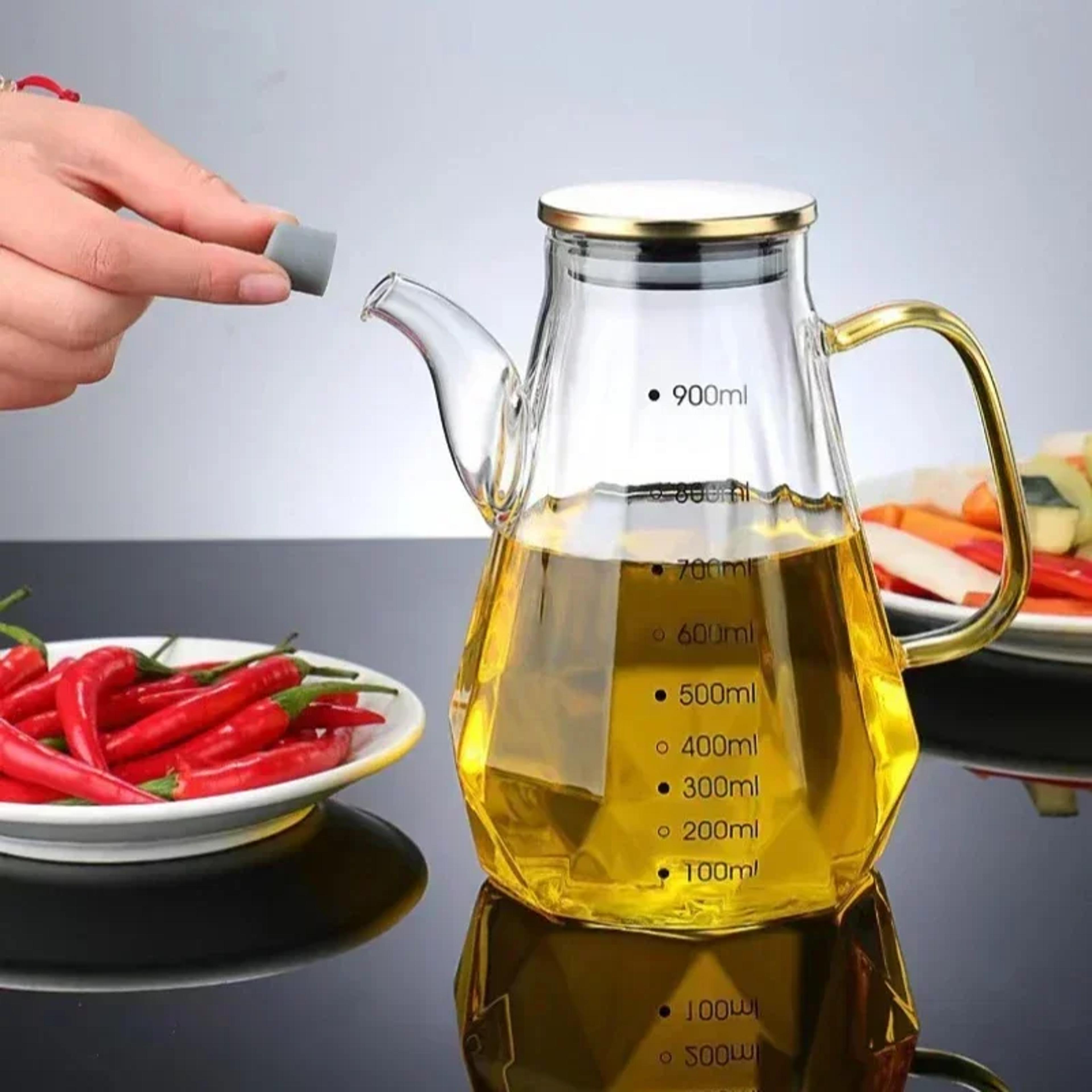 glass oil pots leak proof, diamond oil bottle with scale, lid kitchen soy sauce vinegar condiment storage