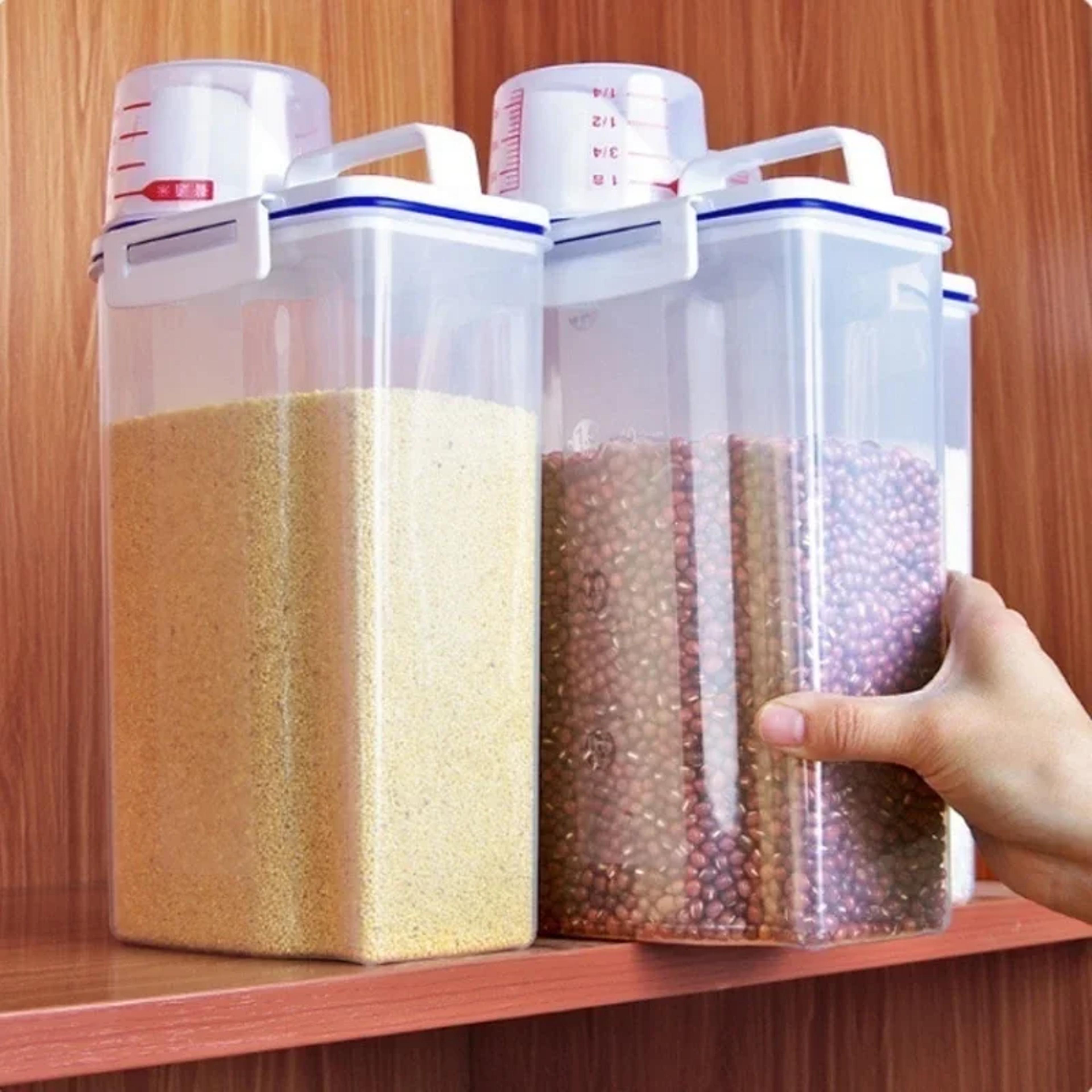 kitchen cereals storage box, transparent plastic pp food container, rice and flour storage box with measuring cup