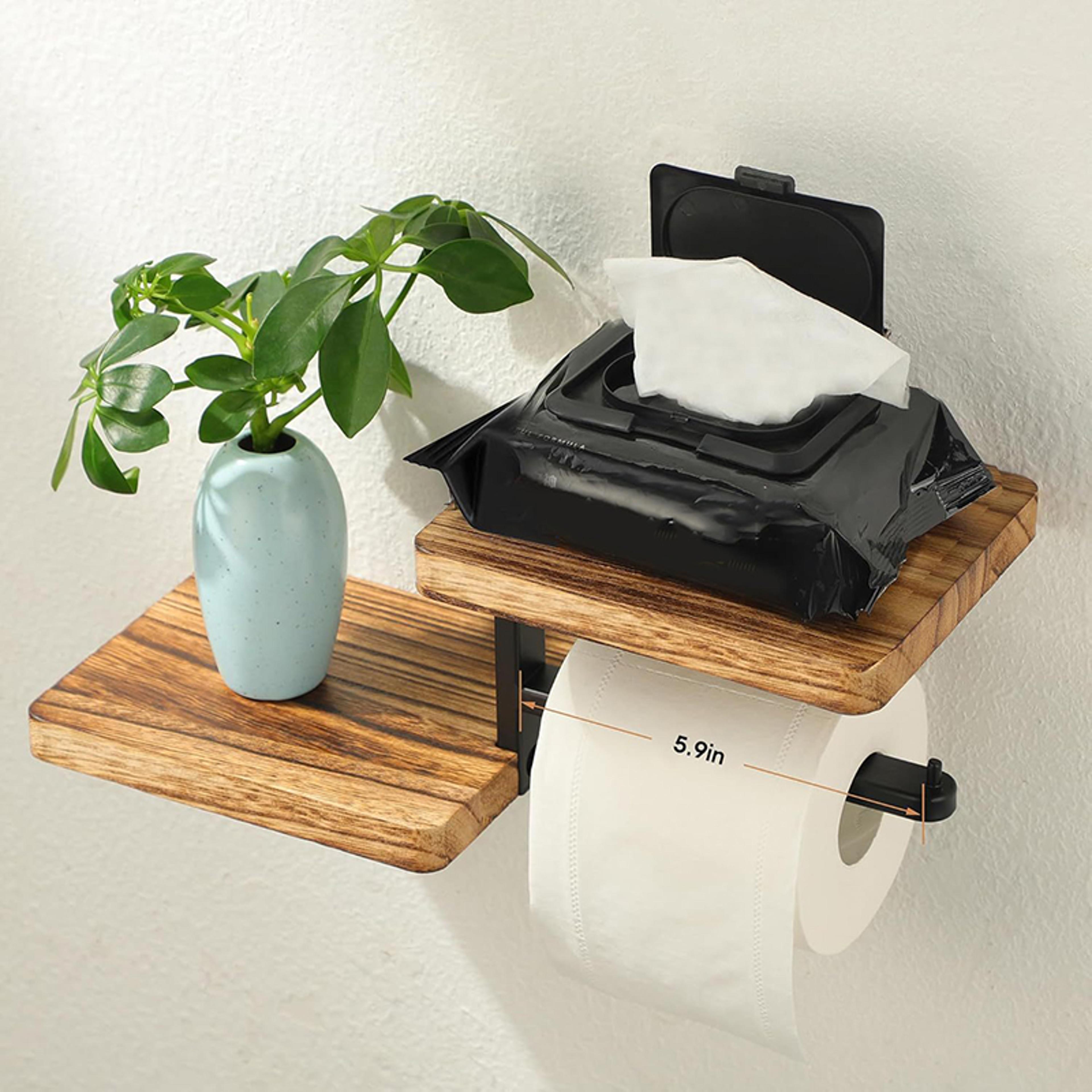 wooden paper towel holder, space saving countertop organizer for kitchen and bathroom